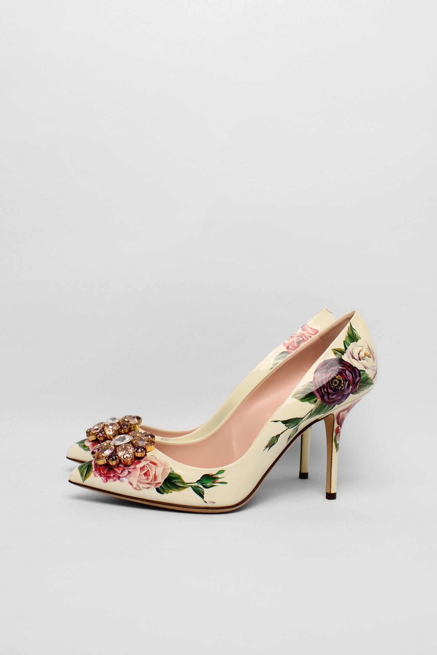 Dolce & Gabbana Pink Floral Jewel Heels Size 39