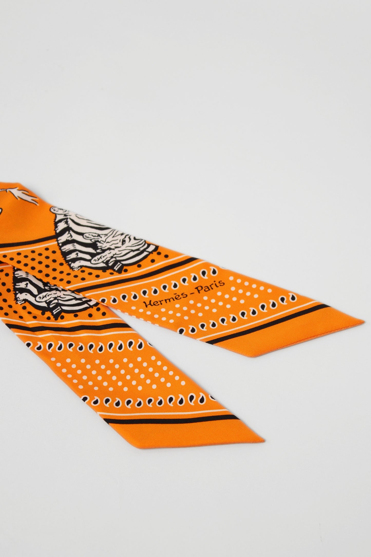 Hermes Orange Silk Zebra Twilly