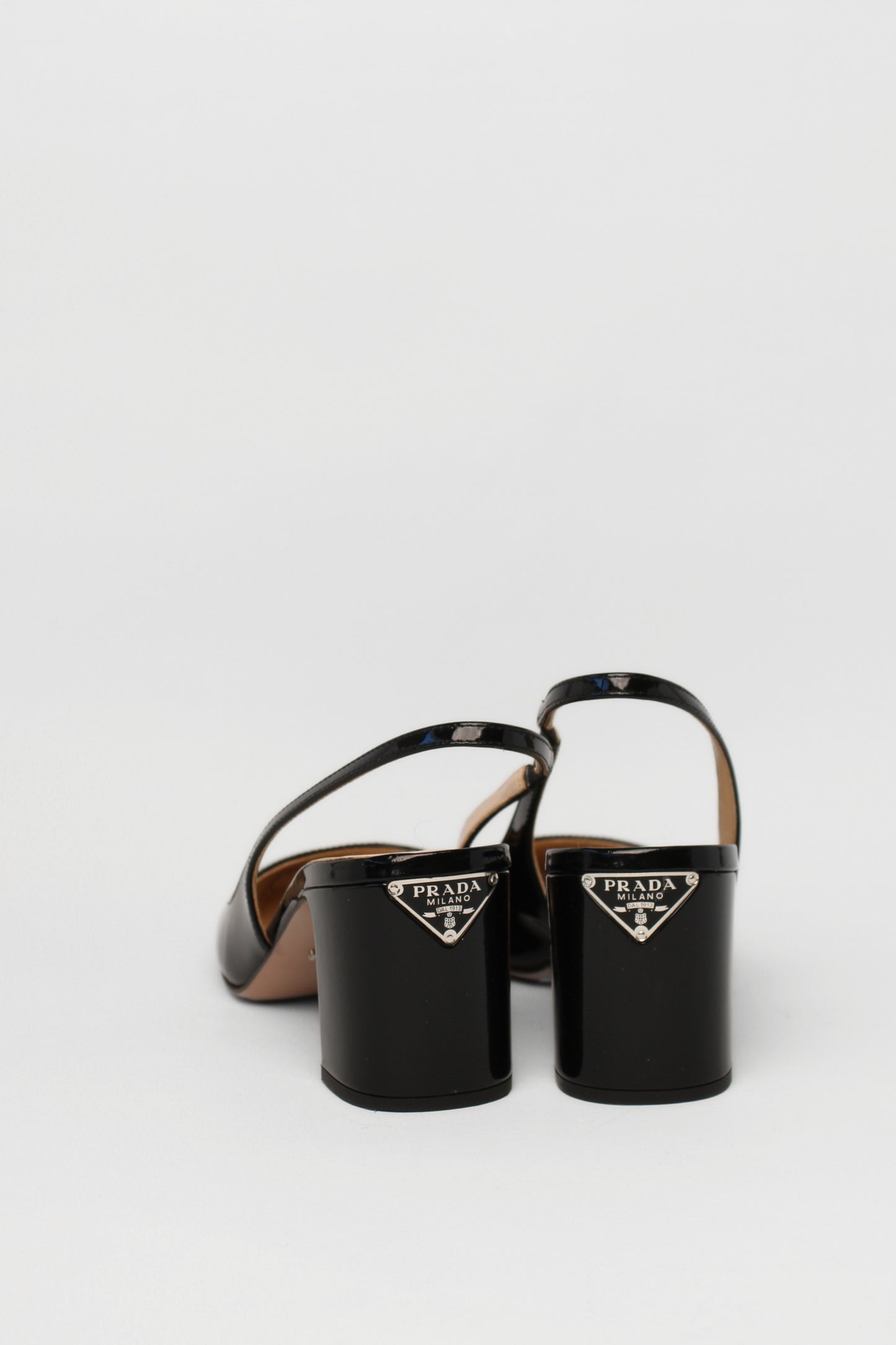 Prada Black Patent logo Slingbacks Size 36.5