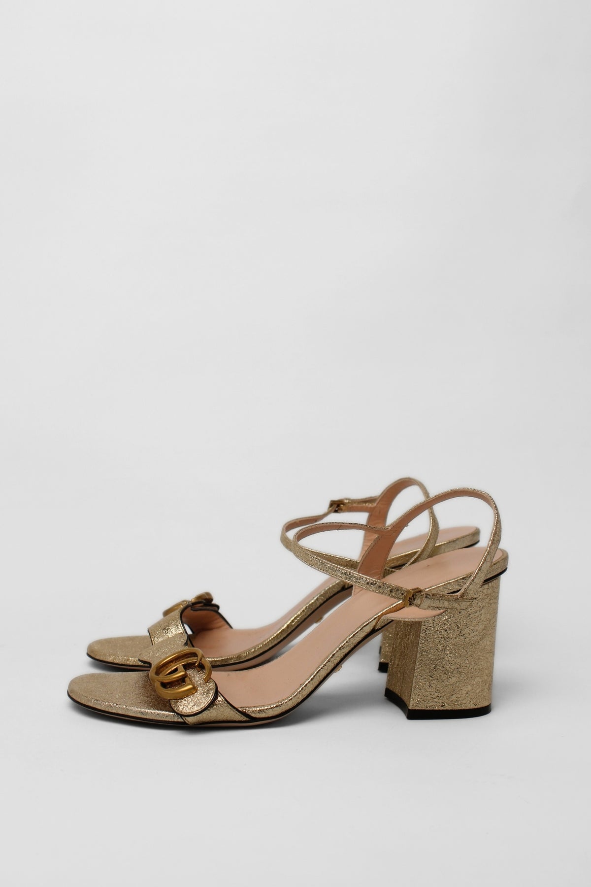 Gucci GG Marmont Metallic Cracked-Leather Heels