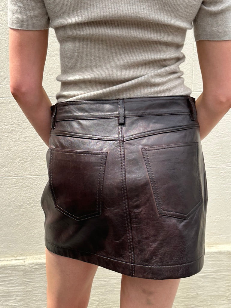 Neuw Brown Leather Mini Skirt Size 8