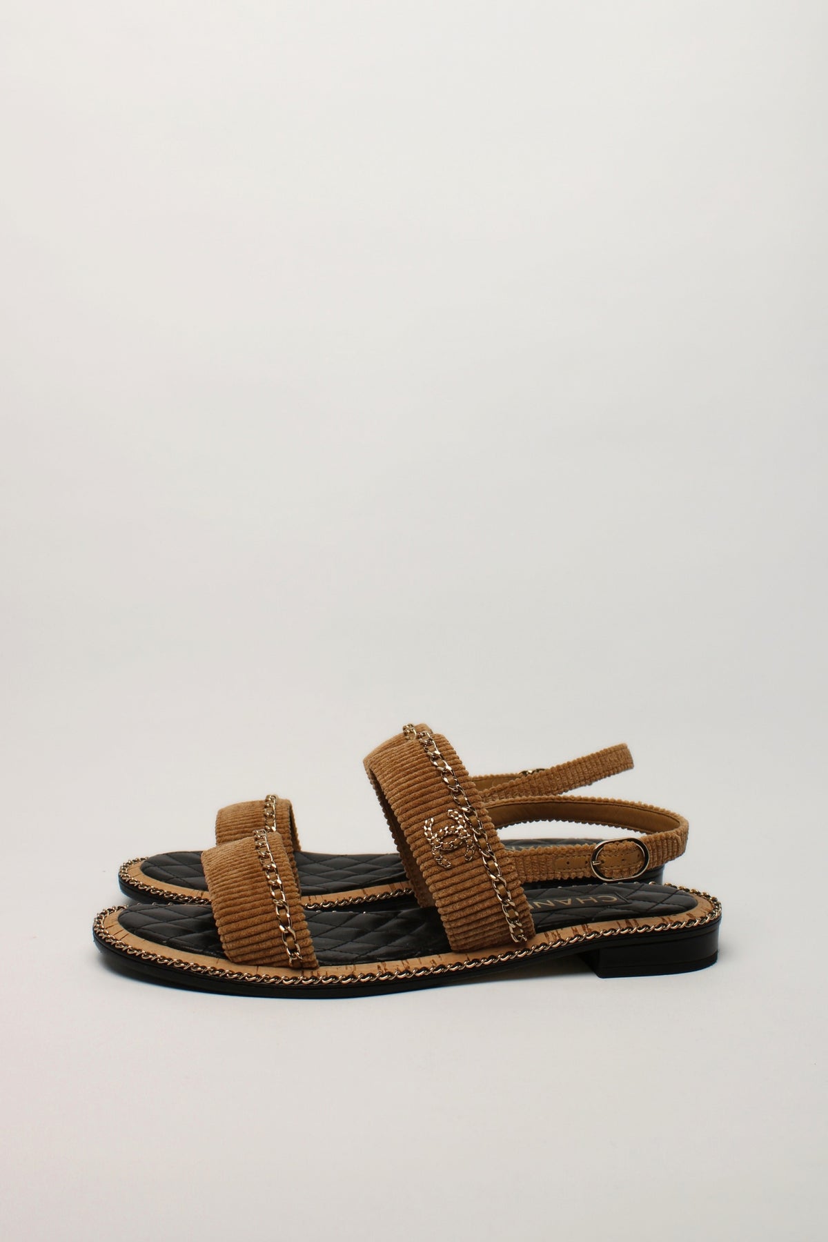 Chanel Tan Chain Courdury Sandals Size 41