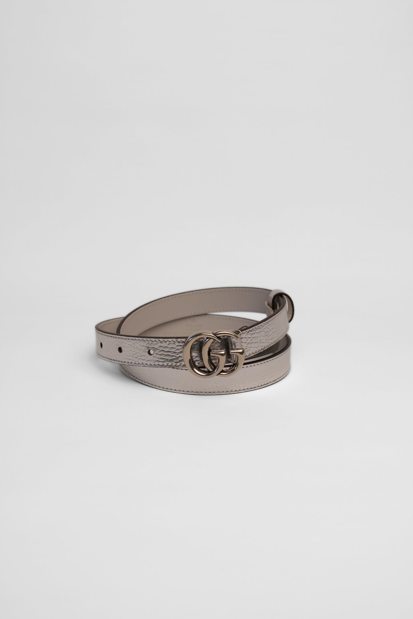 Gucci Silver Thin Leather GG Belt