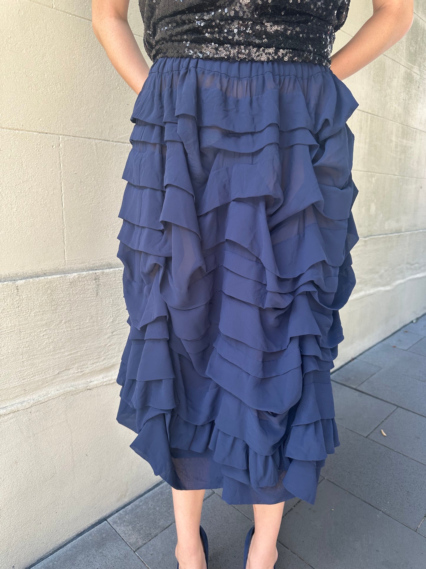 Comme de Garcons Navy Sheer Layer Skirt Size S
