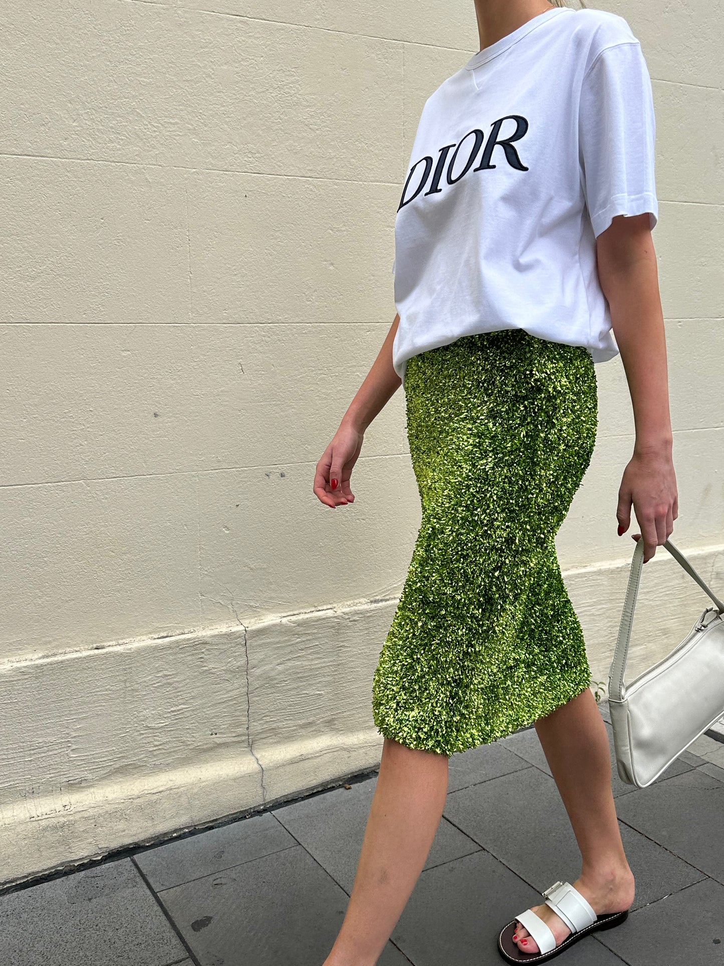 Dries Van Noten Green Glitter Skirt Size XS