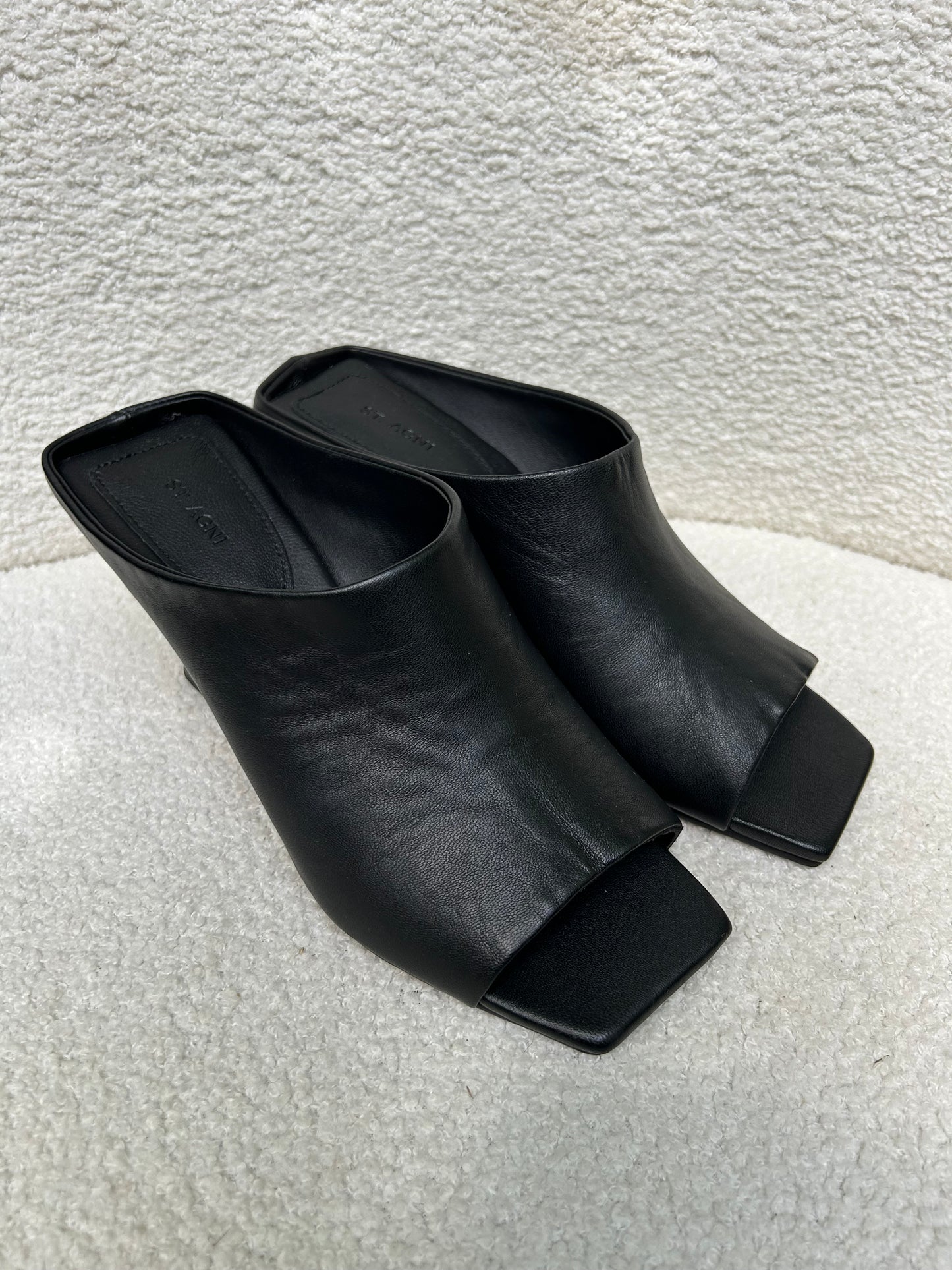 St Agni Black Architectural Wedge Mules Size 39
