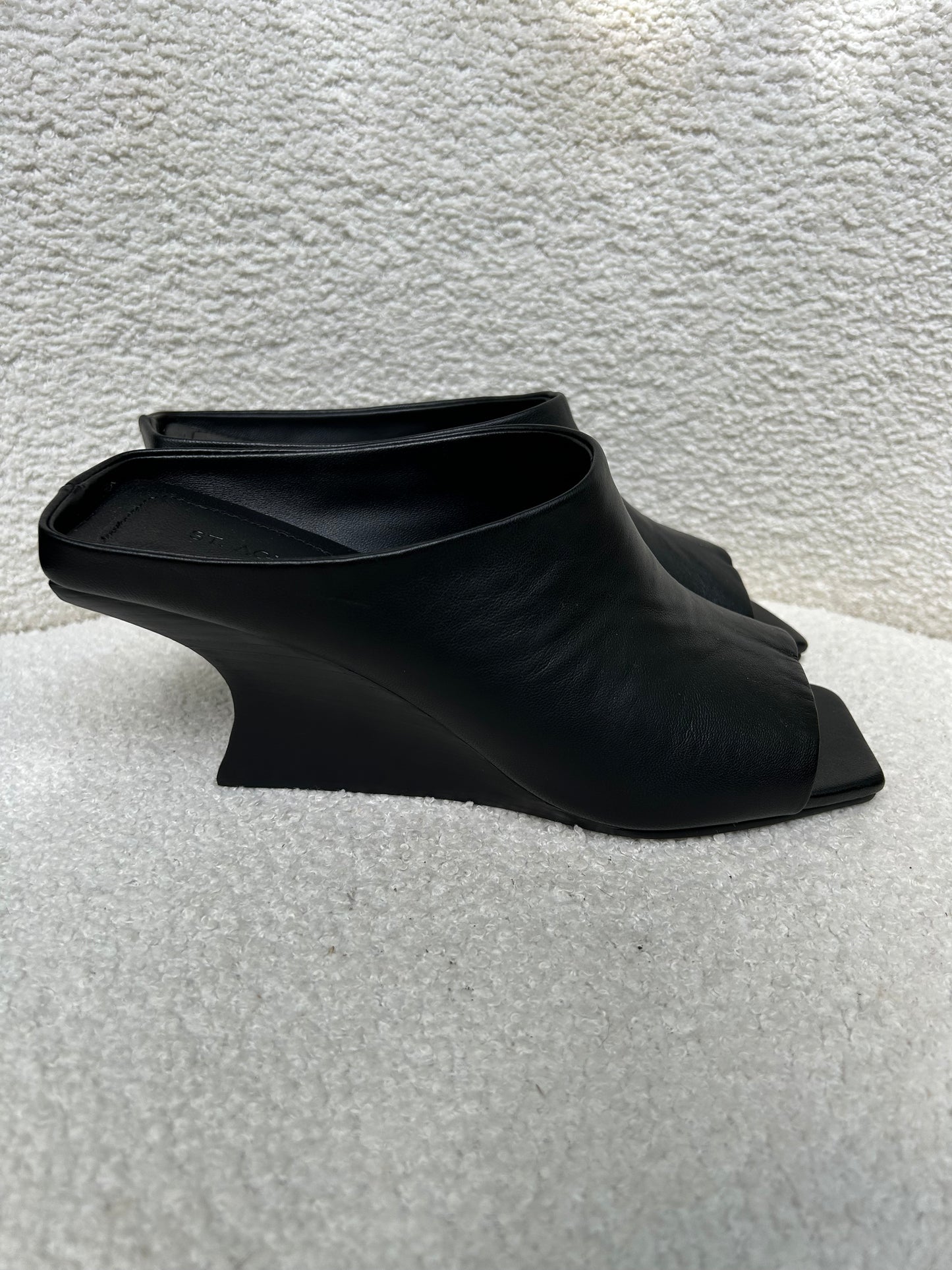 St Agni Black Architectural Wedge Mules Size 39