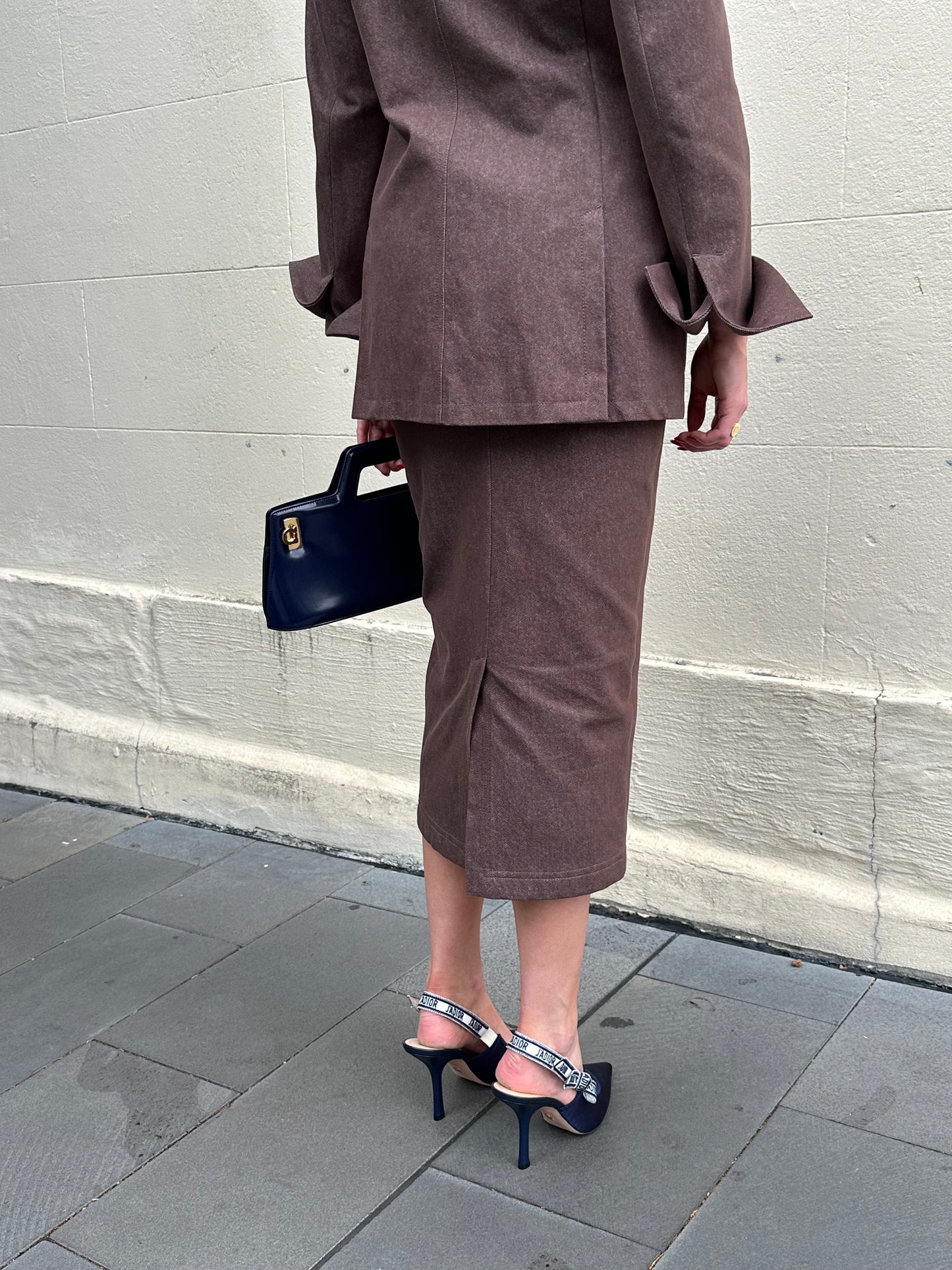 Max Mara Brown Denim Skirt Suit Size 38