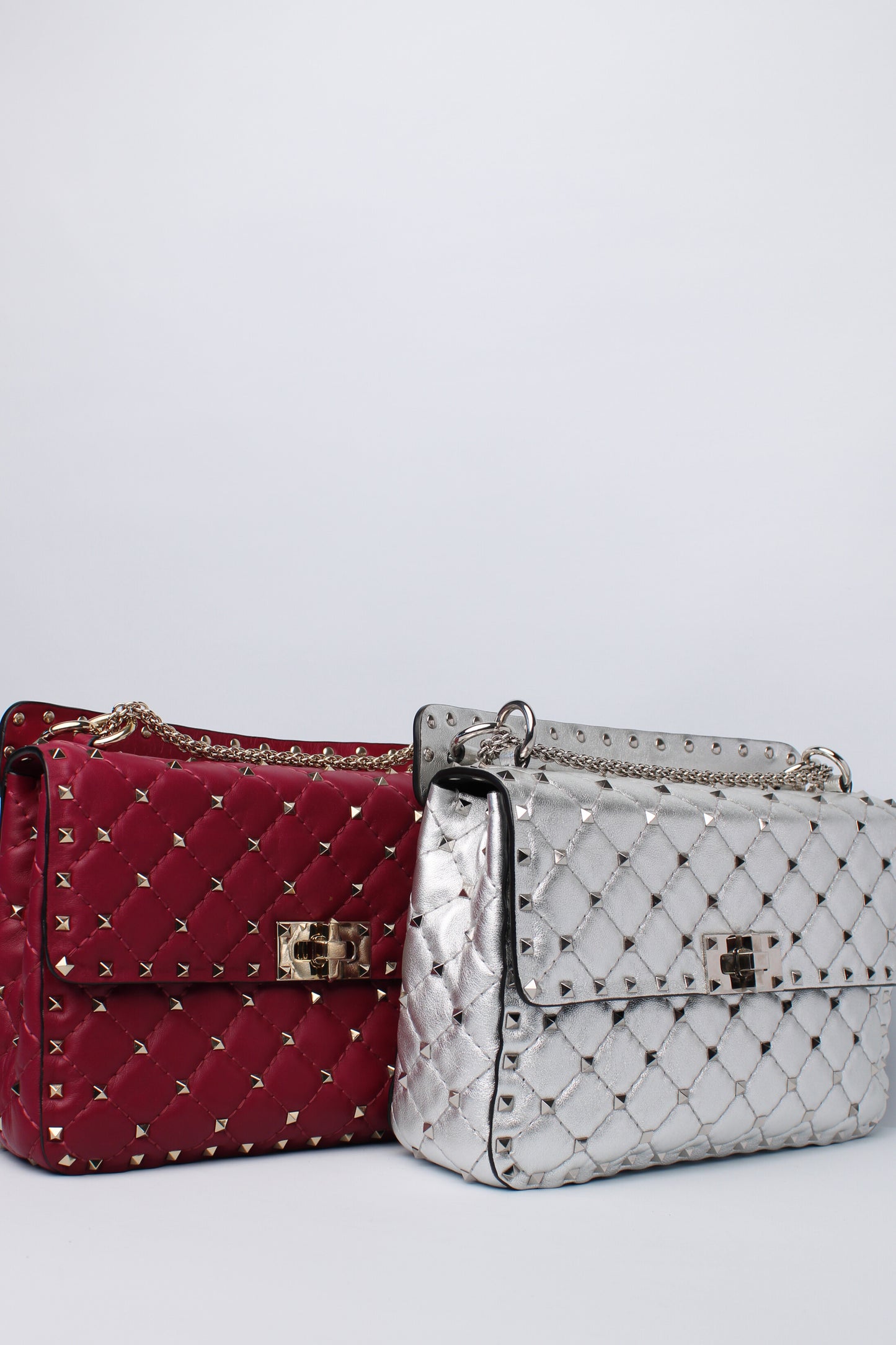 Valentino rockstud silver leather and silver crossbody chain