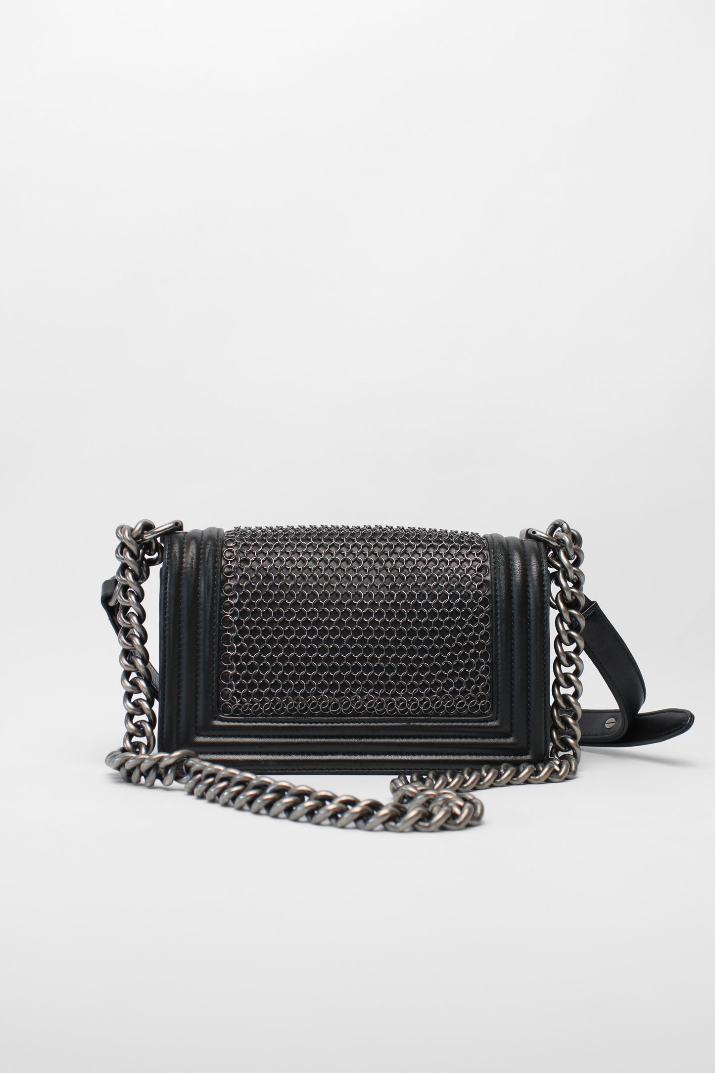 Chanel Black Boy Chainmail bag with pewter hardware
