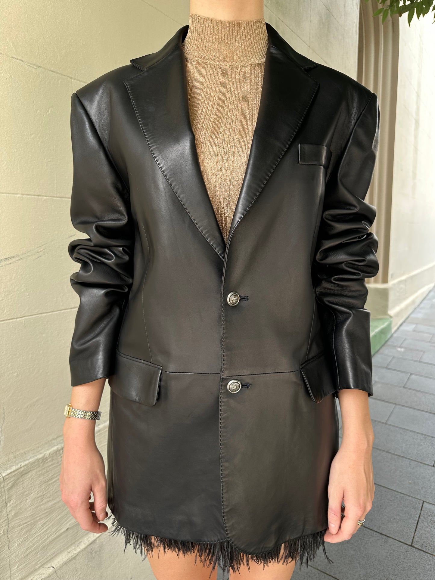 Gucci Black Leather Blazer Size L
