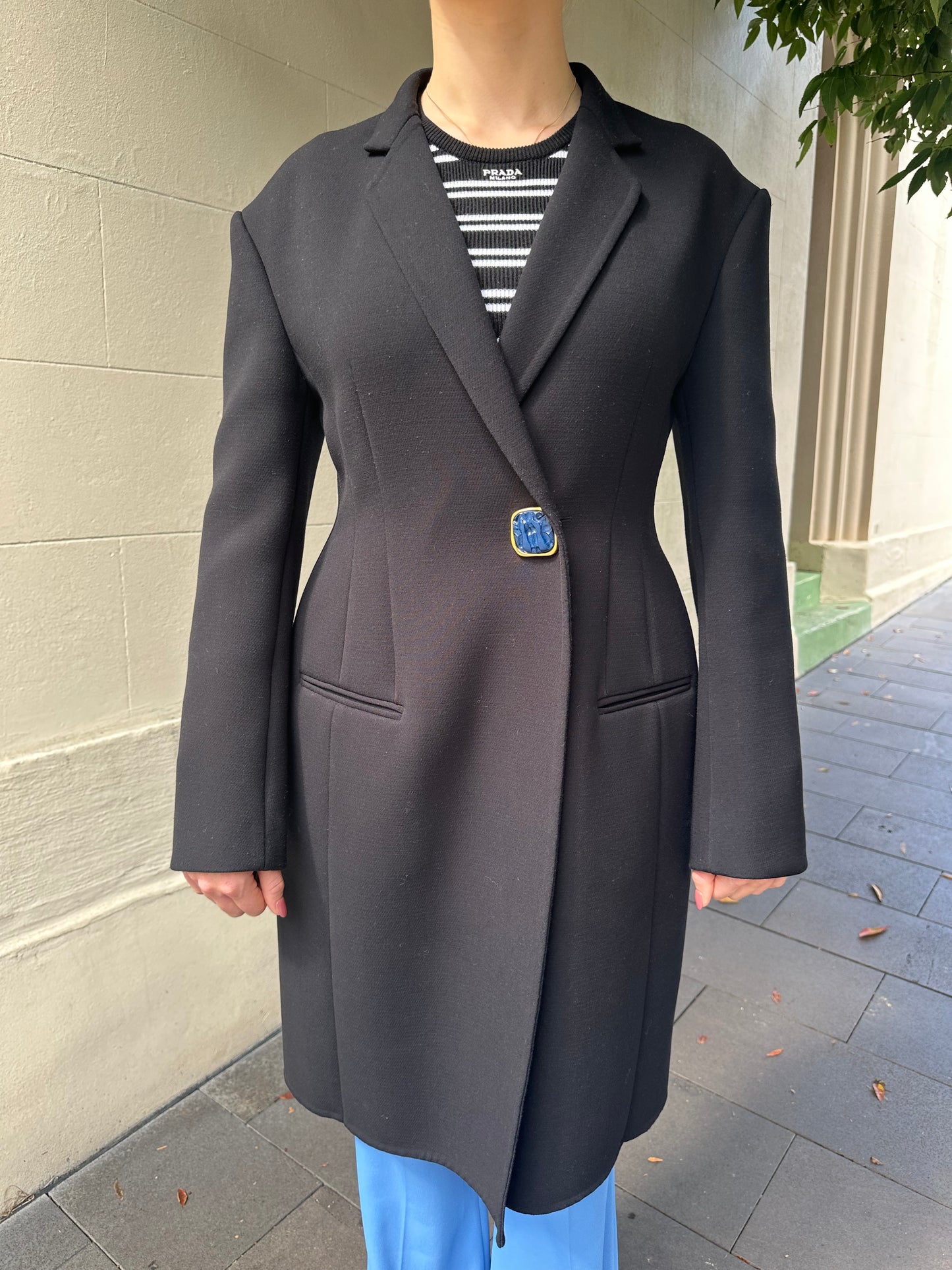 Celine Blue Button Black Coat Size 38