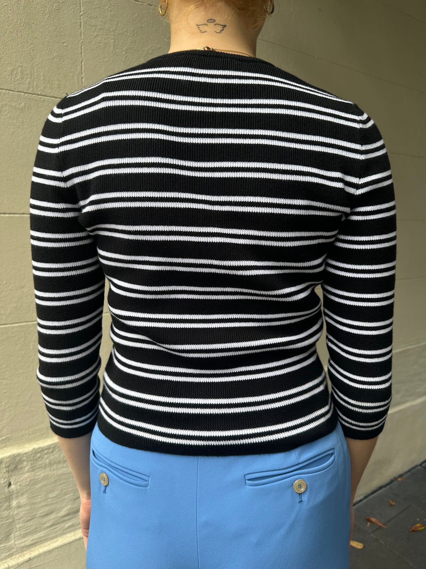 Prada Black and White Stripe Knit Top Size 42