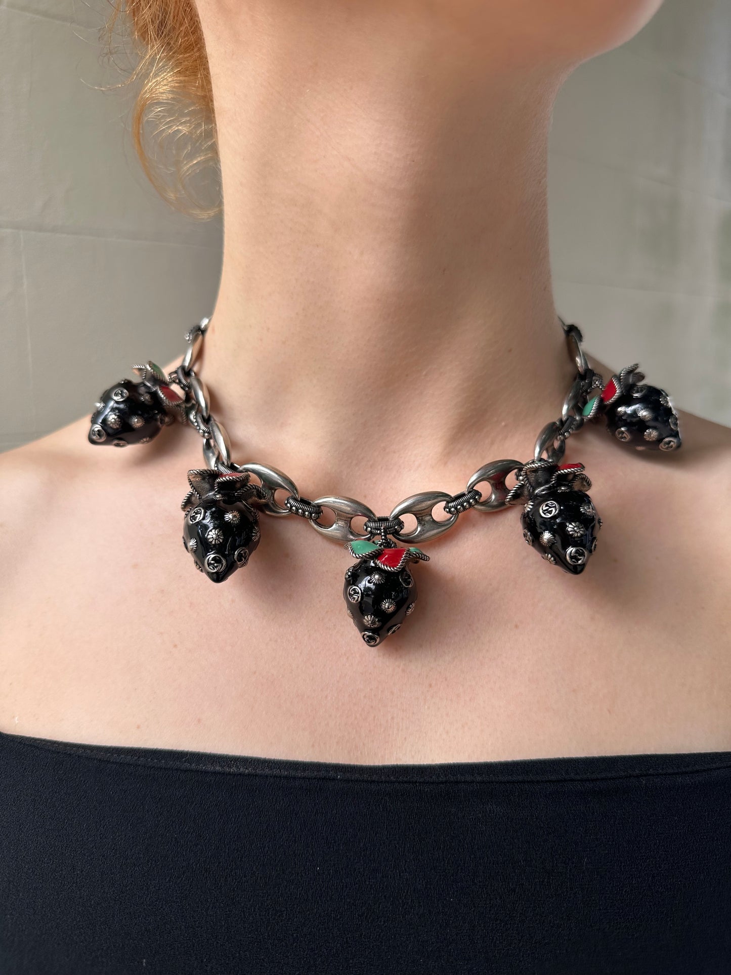 Gucci Black Strawberry Necklace