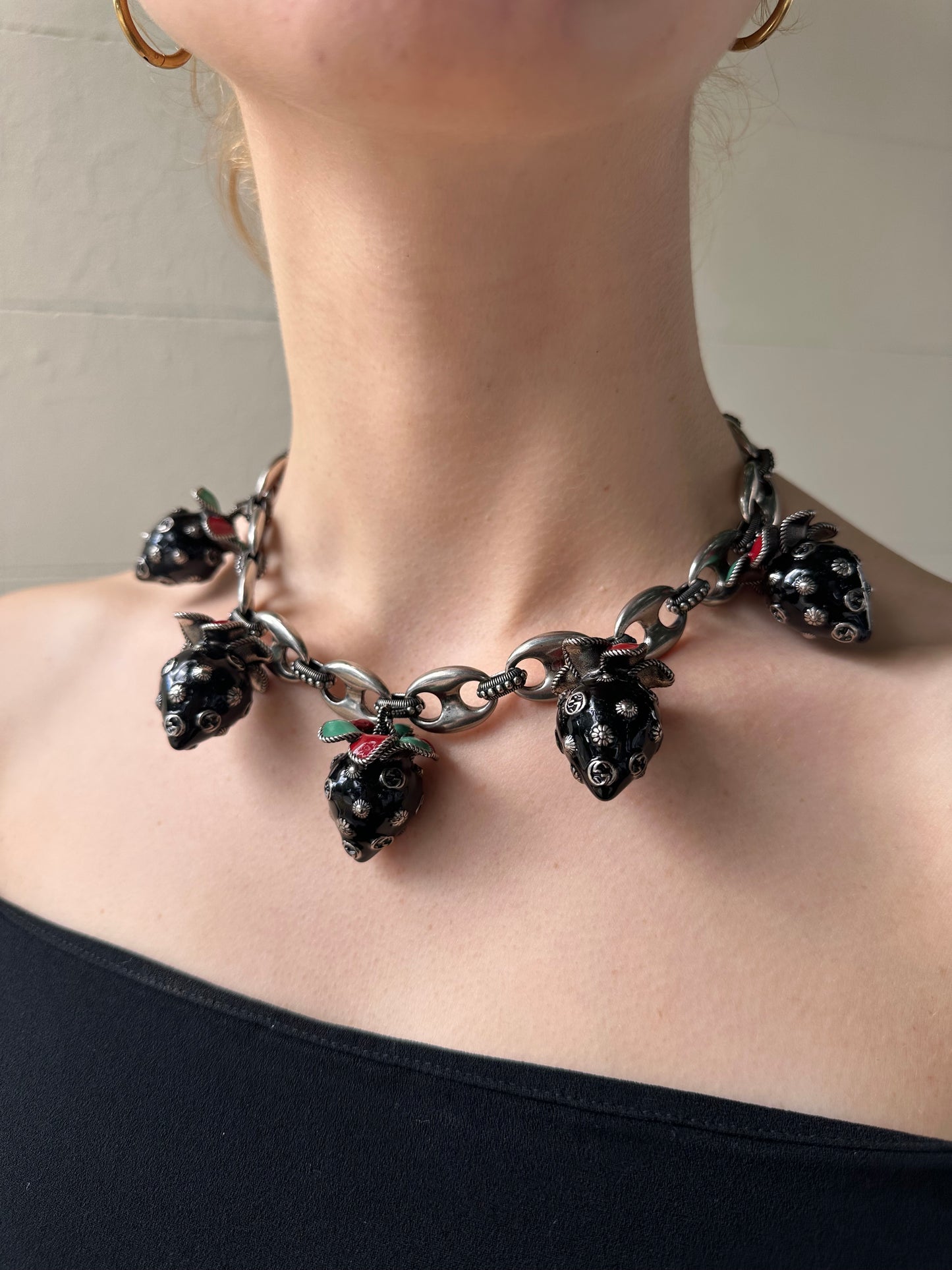 Gucci Black Strawberry Necklace