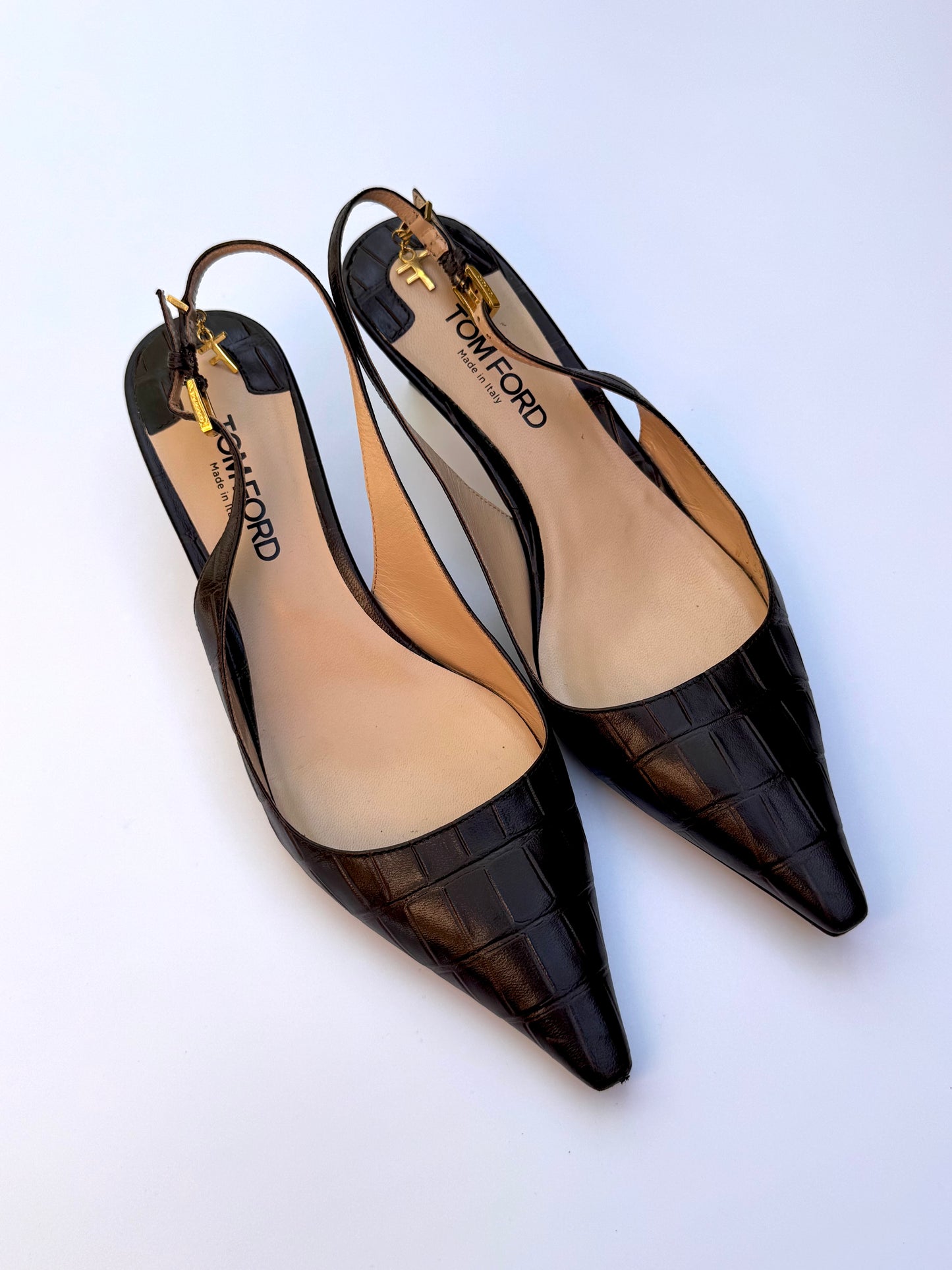 Tom Ford Brown Croc Slingbacks Size 36