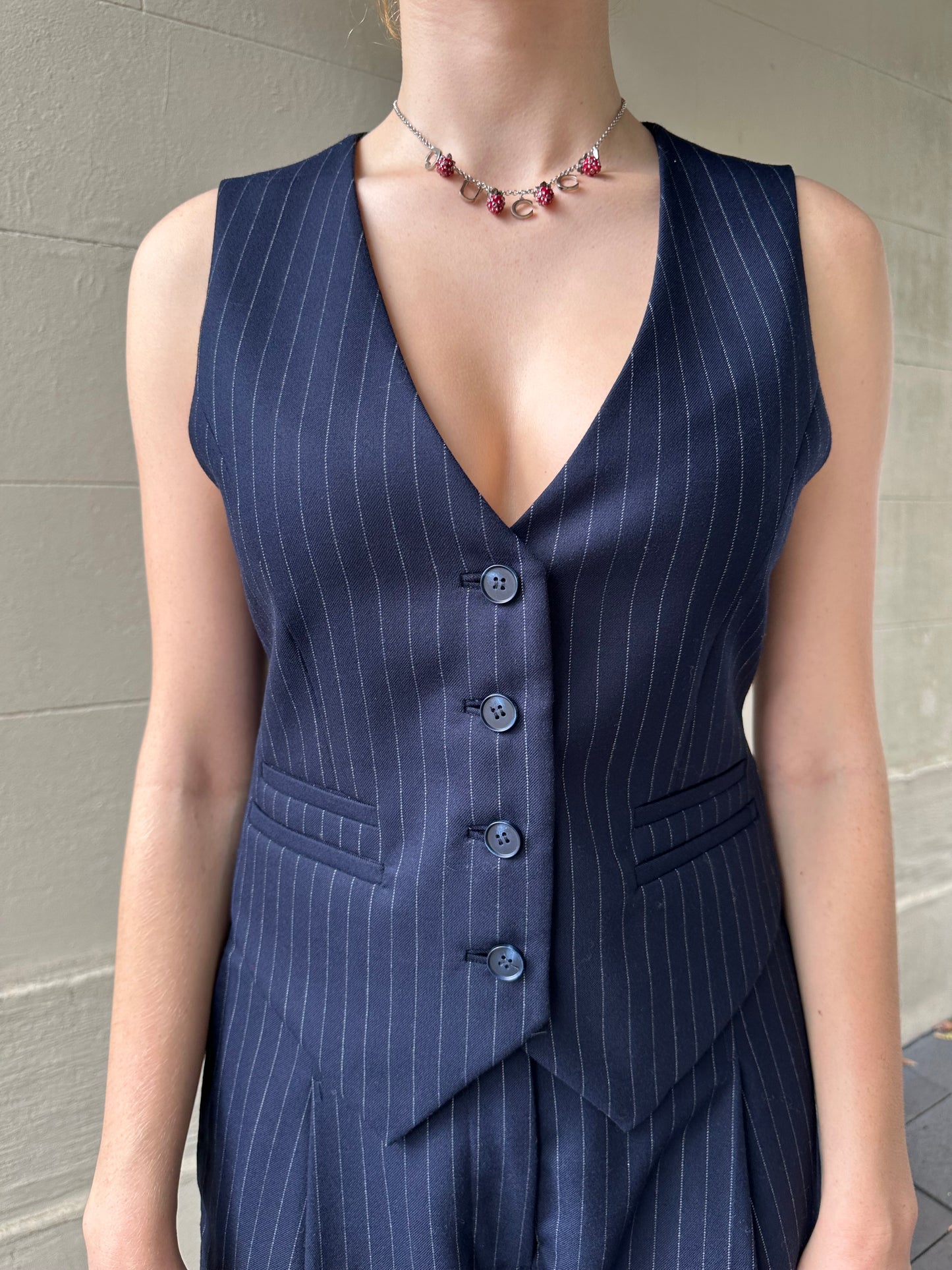Husy Navy Pinstripe Vest Size 10