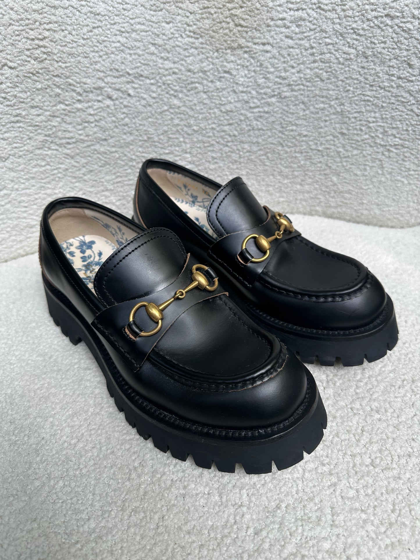 Gucci Black Tractor Loafers Size 38