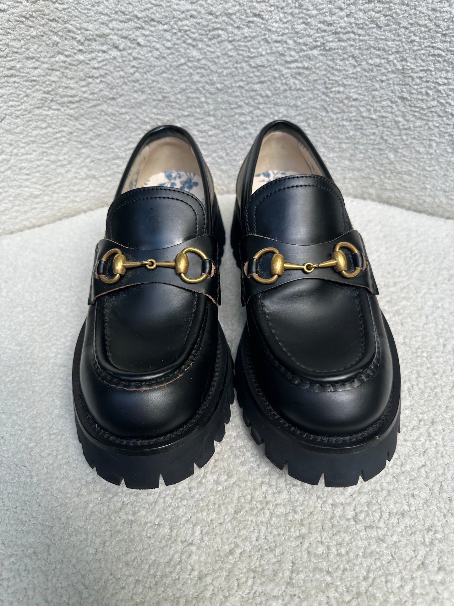 Gucci Black Tractor Loafers Size 38