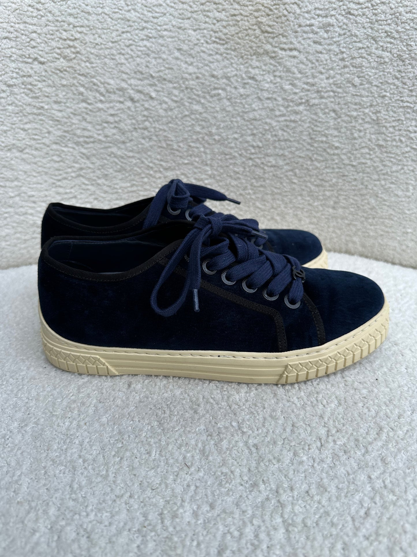 Chanel Navy Velvet Sneakers Size 36