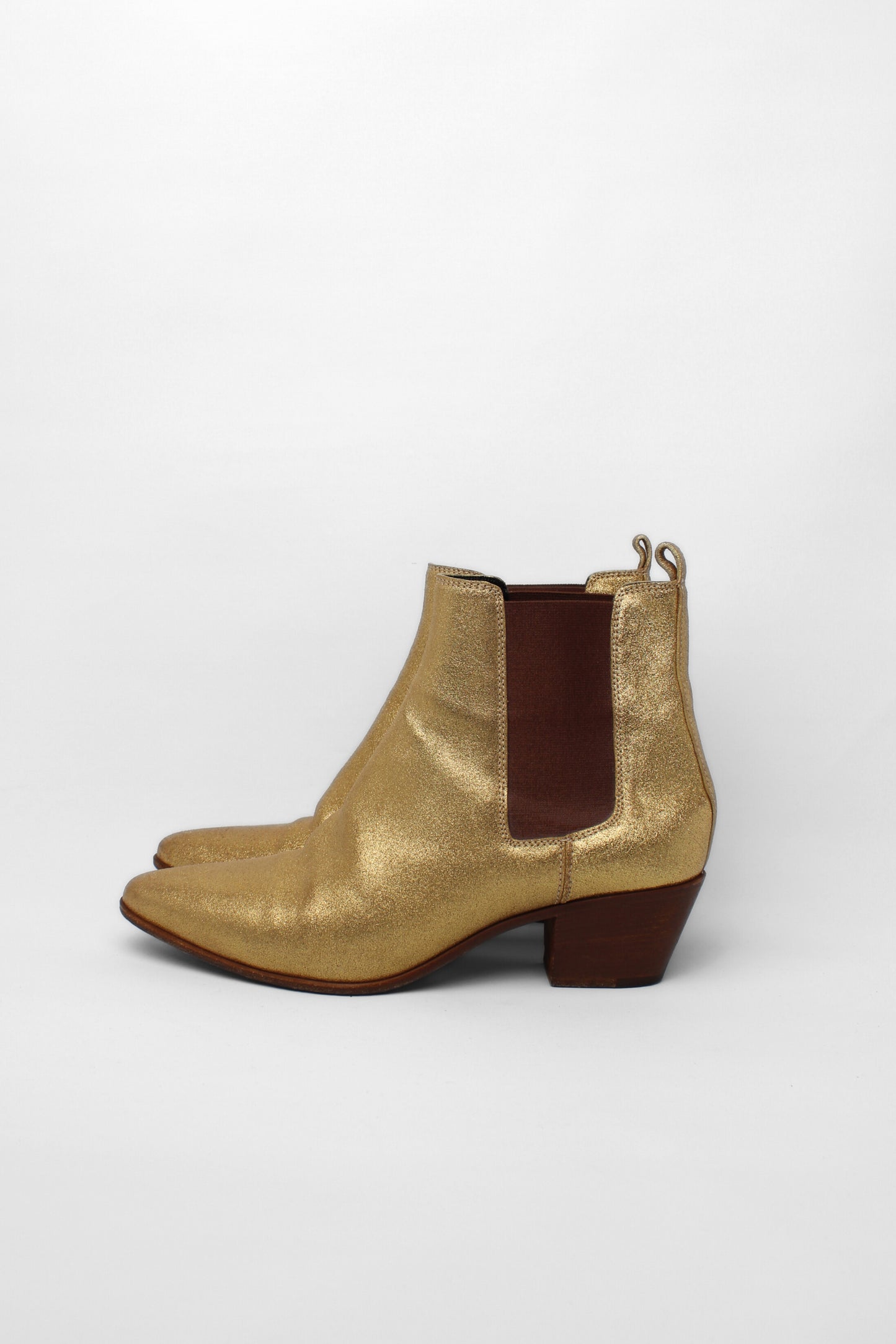 Saint Laurent Gold Short Leather Boots Size 38.5
