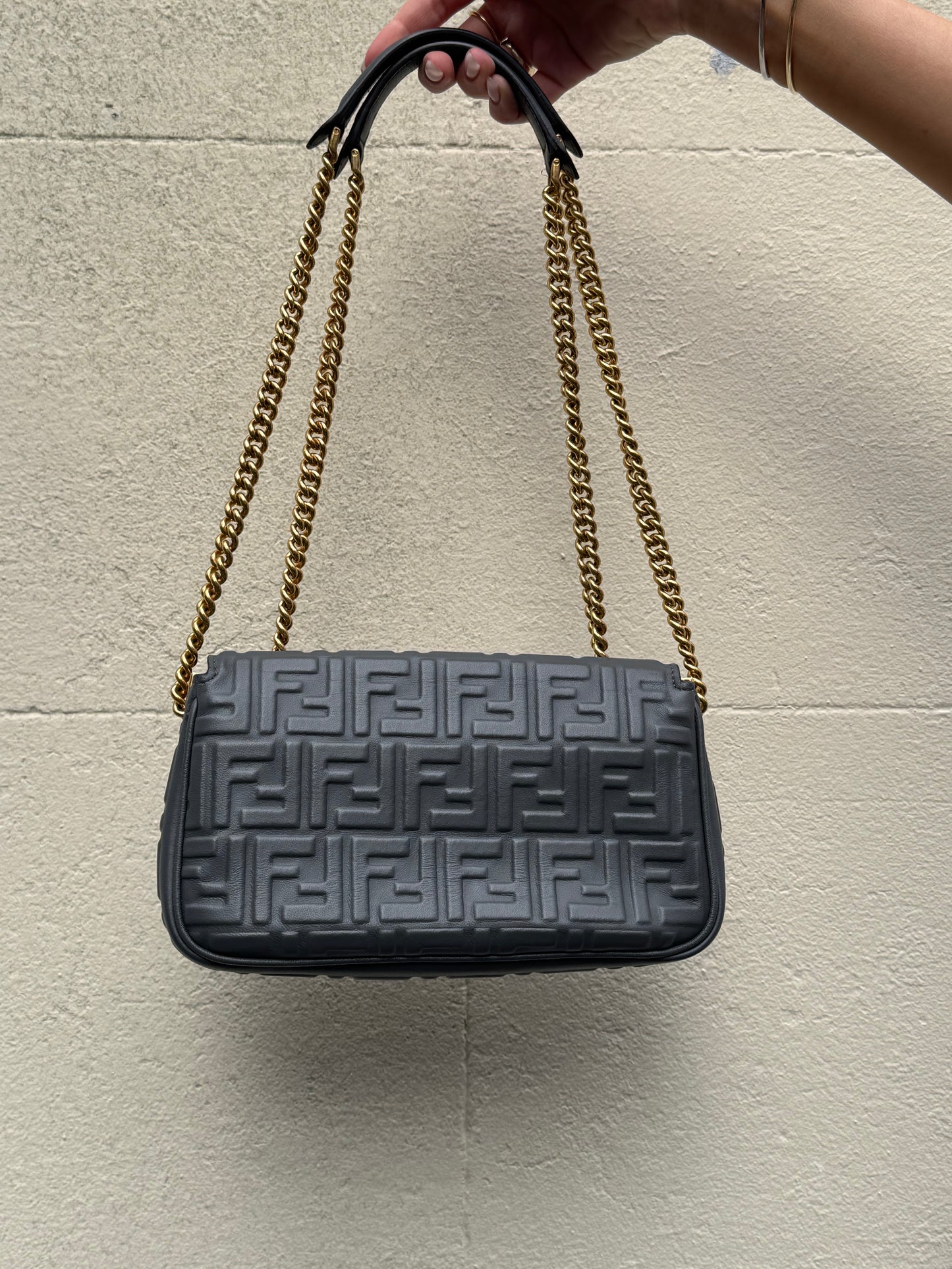 Fendi Graphite Baguette Crossbody Gold Chain Bag