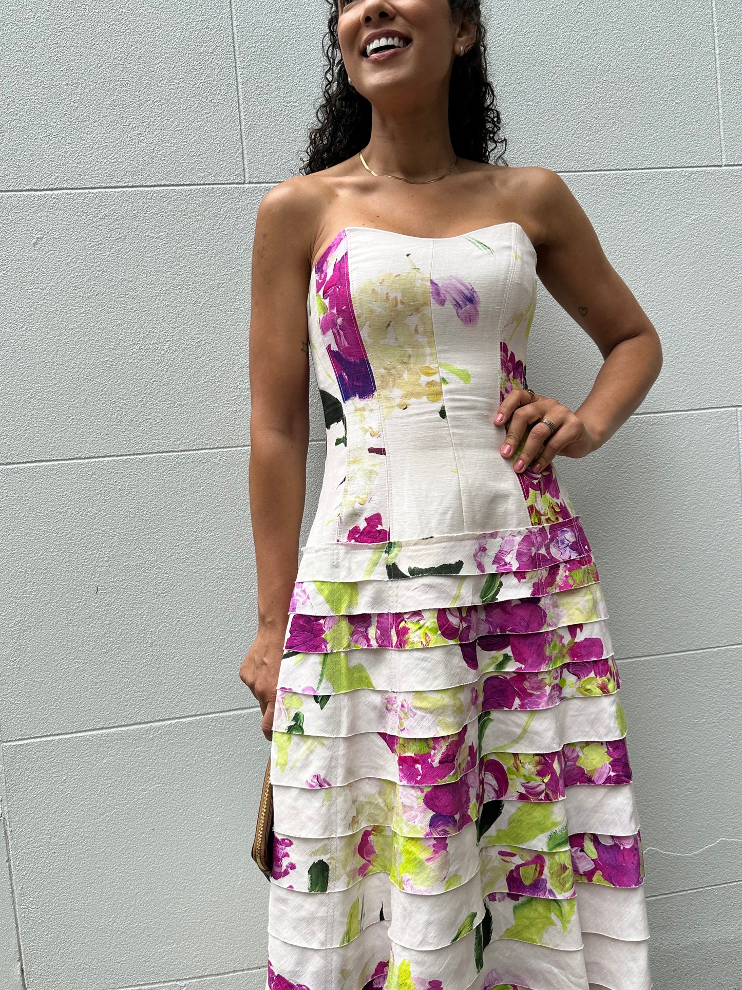 Aje Pink Floral Strapless Dress Size 8