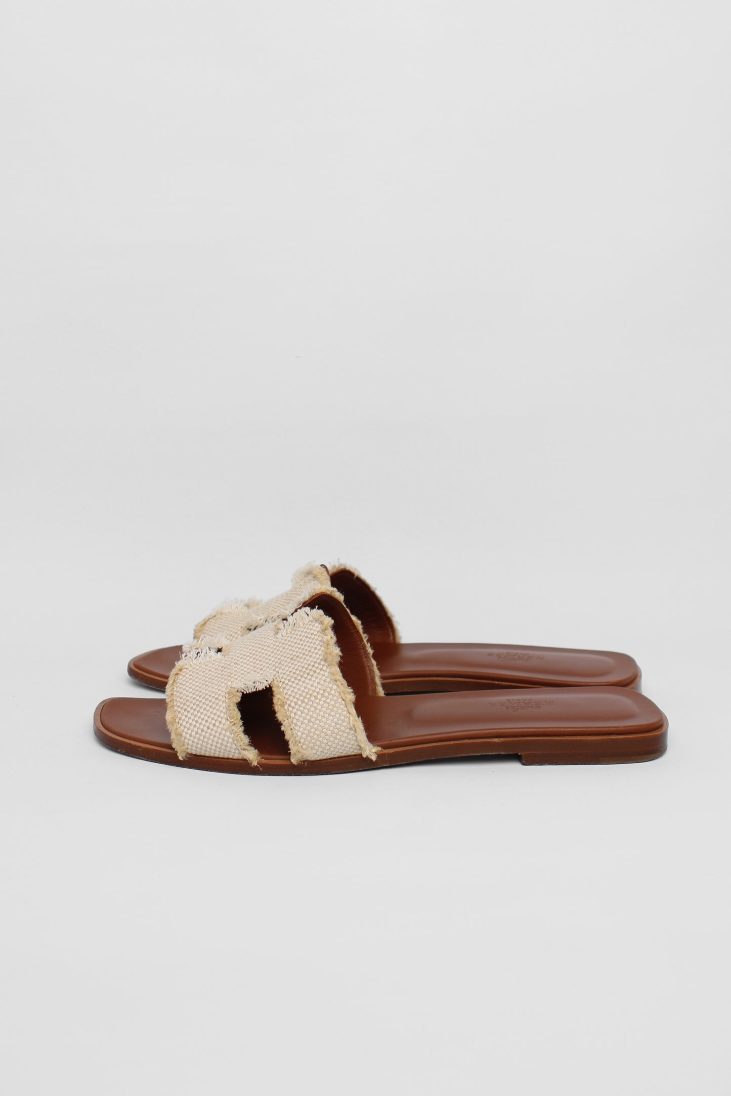 Hermes Oran Beige Fabric Slides Size 39.5