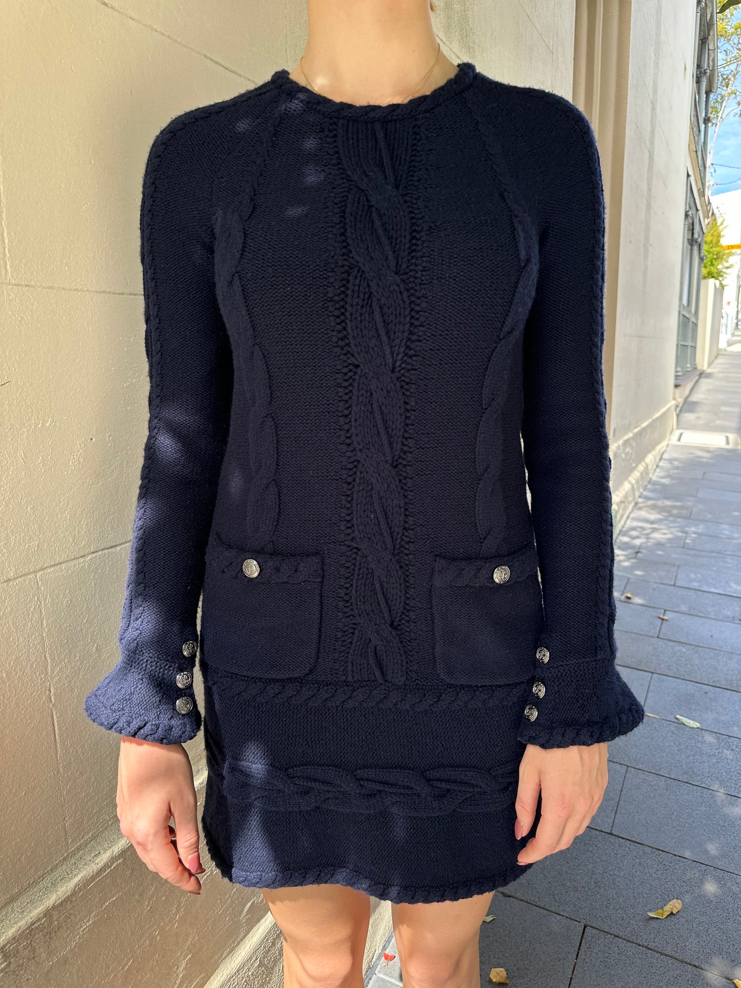 Chanel Cable Knit Navy Dress Size 34