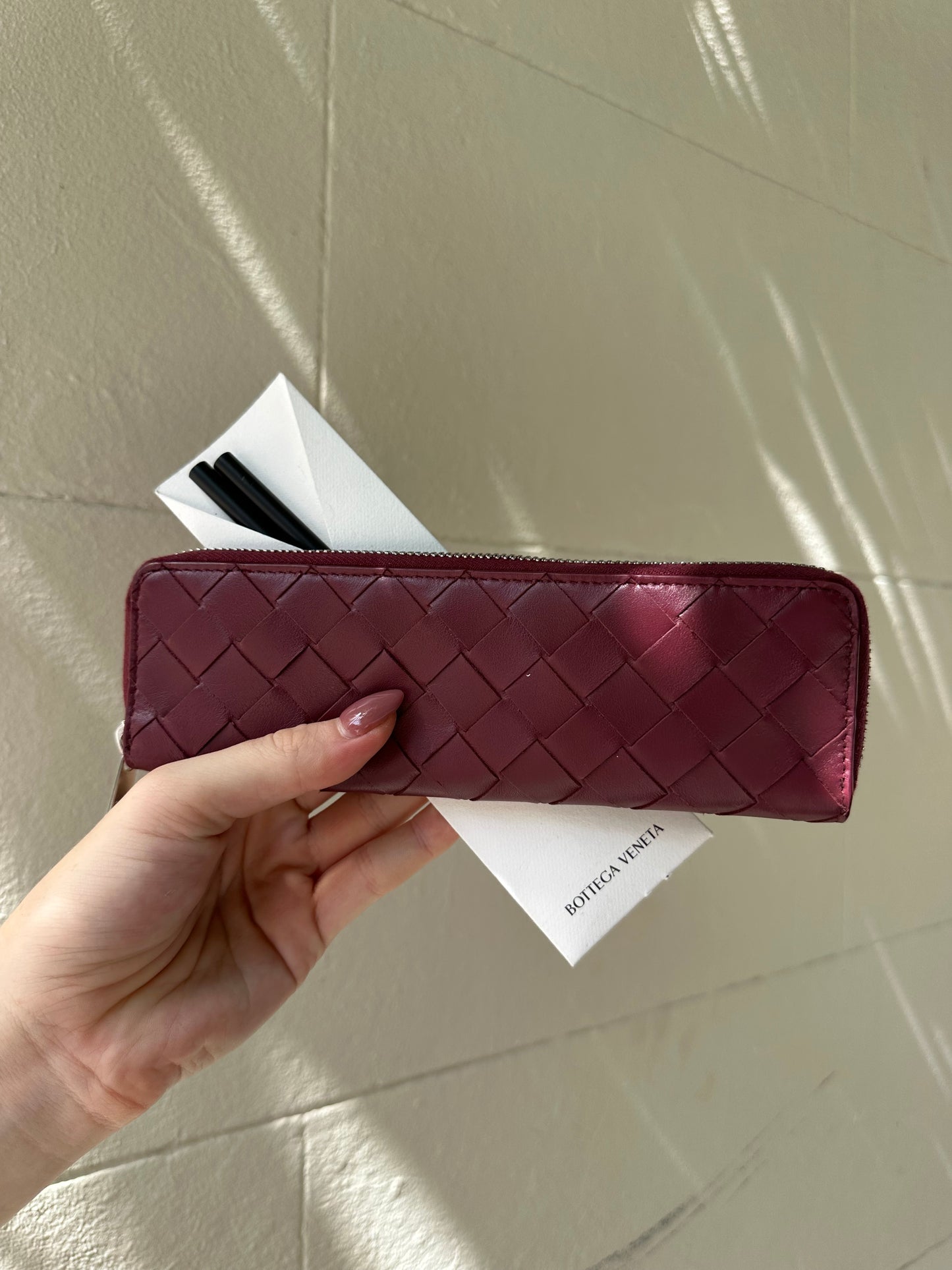 Bottega Veneta Small Woven Burgundy Pouch