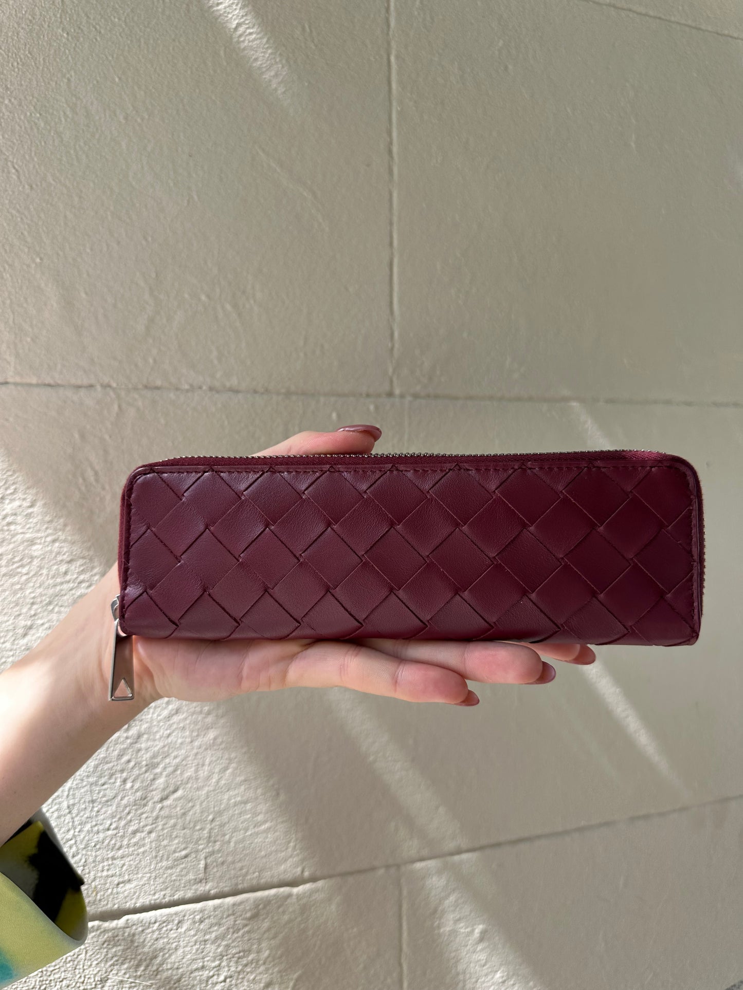 Bottega Veneta Small Woven Burgundy Pouch
