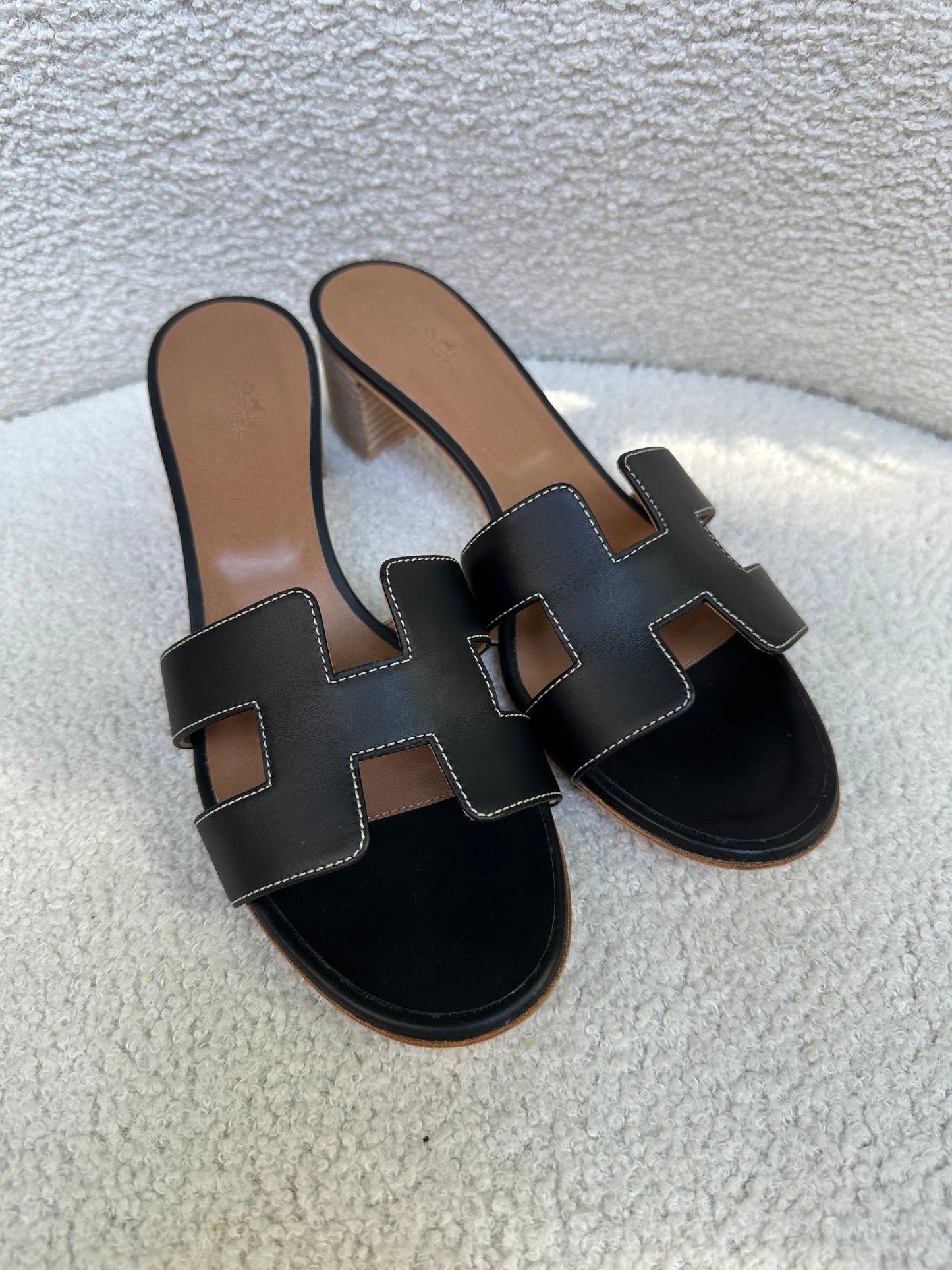 Hermes Oran Black Sandal Heels Size 39.5