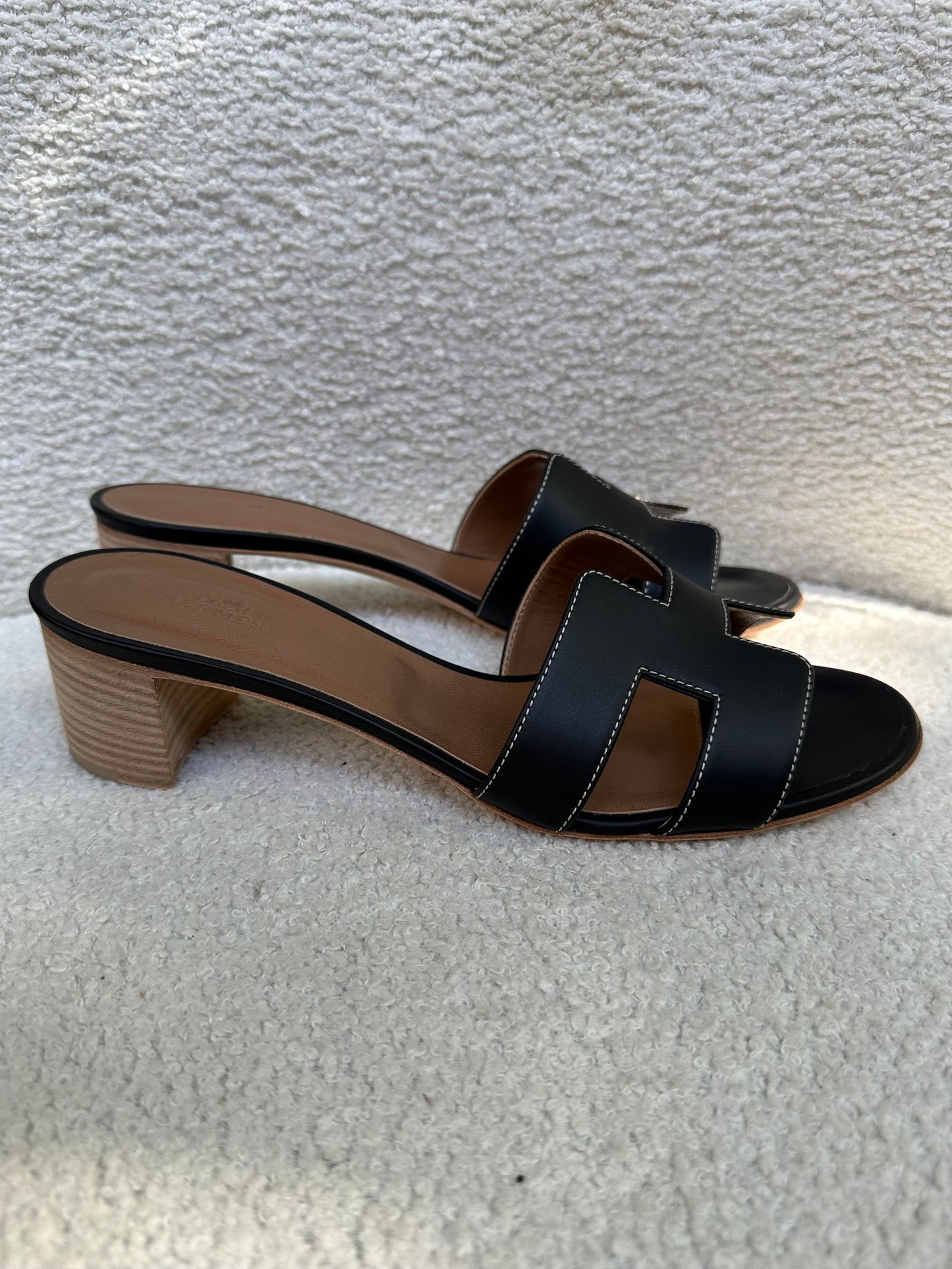 Hermes Oran Black Sandal Heels Size 39.5