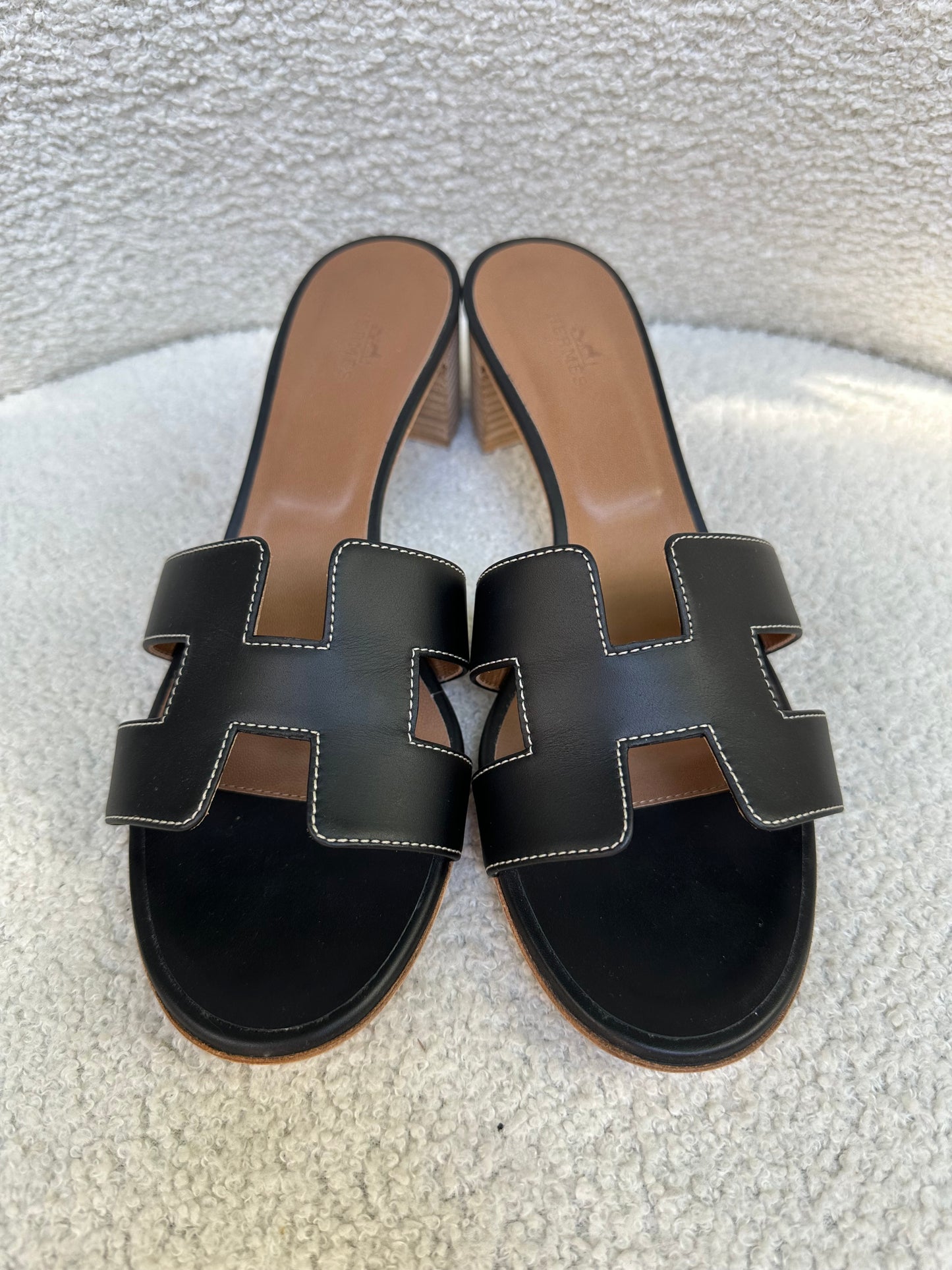 Hermes Oran Black Sandal Heels Size 39.5