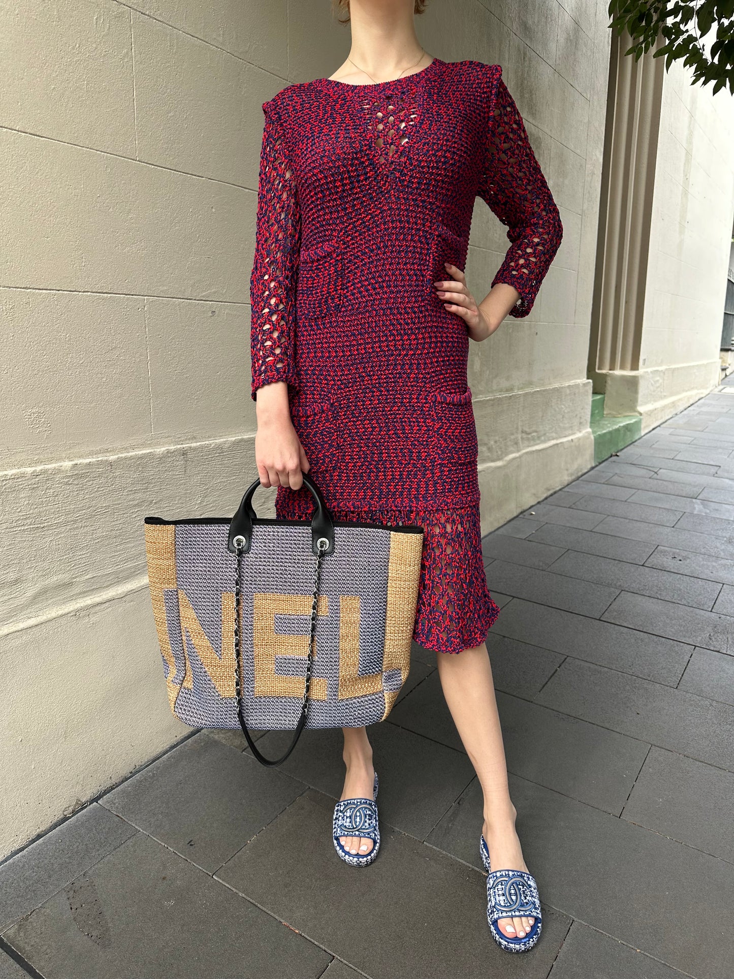Chanel Red and Blue Woven Dress Size 42