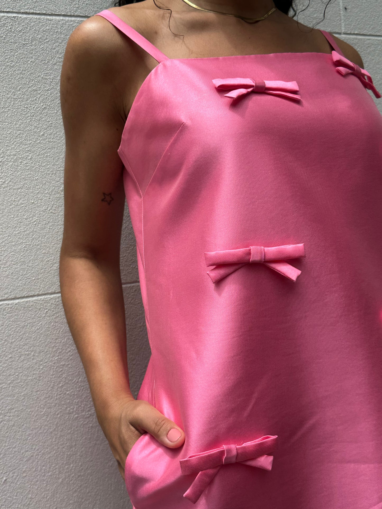 Oroton Pink Satin Bow Mini Dress Size 10