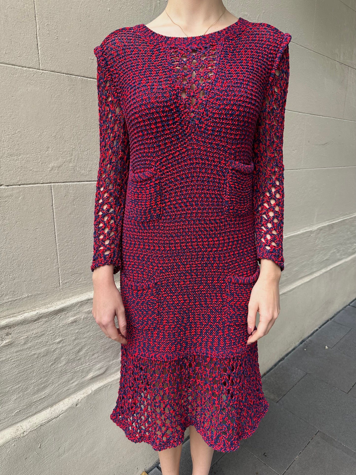 Chanel Red and Blue Woven Dress Size 42