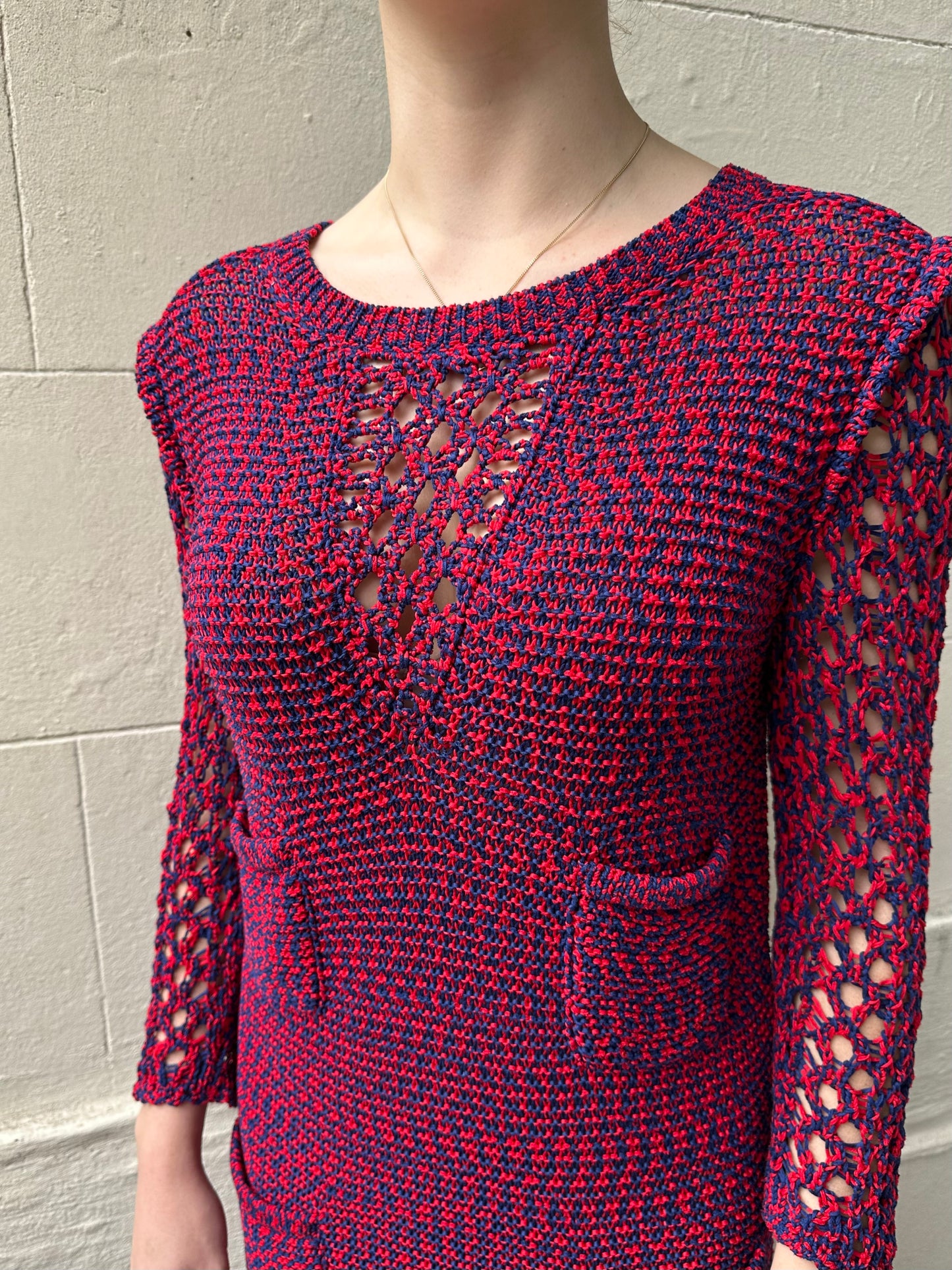 Chanel Red and Blue Woven Dress Size 42