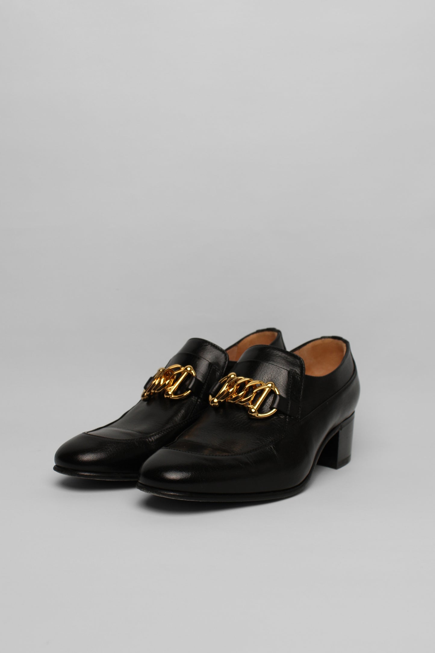 Gucci Gold Chain Black Loafers Size 38.5