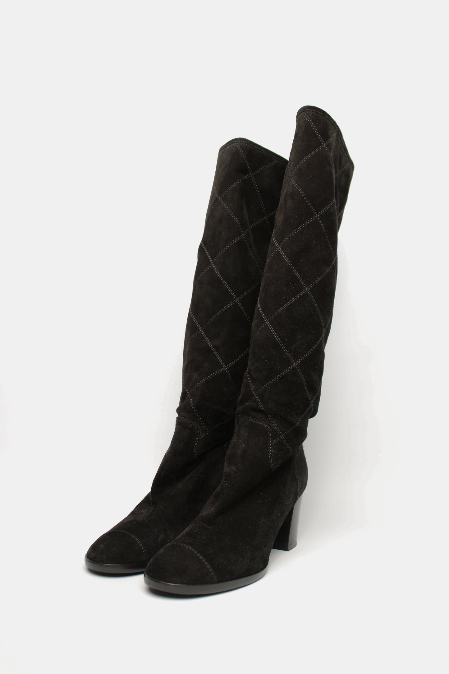 Chanel Black Suede Quilted Boots Size 40