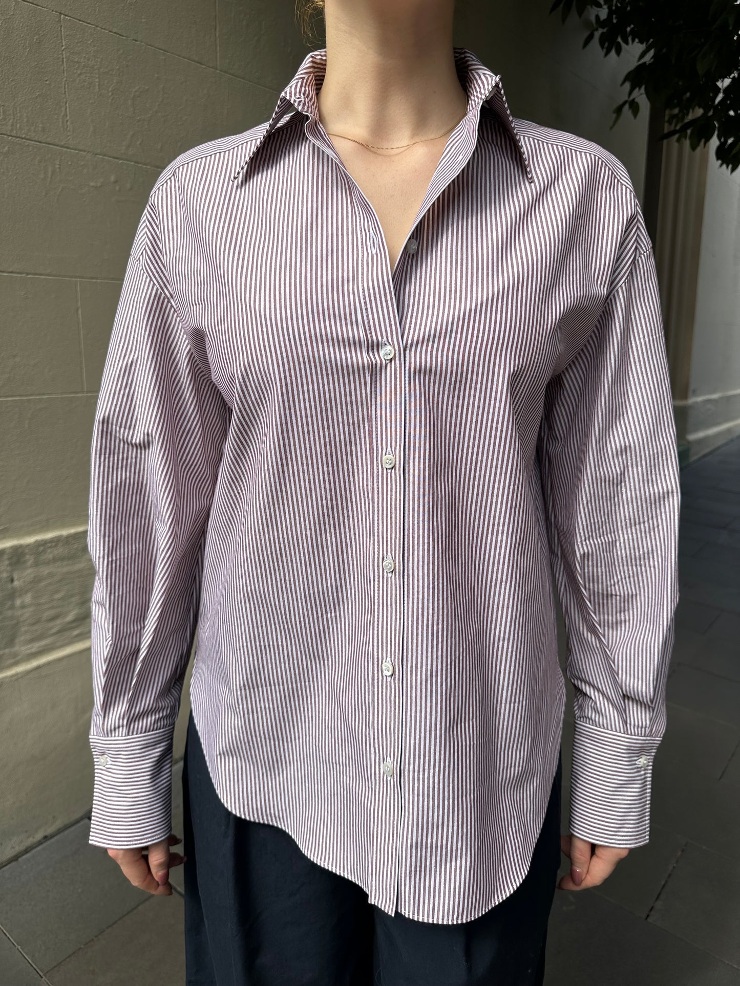 Brunello Cucinelli Burgundy Stripe Sparkle Shirt Size M