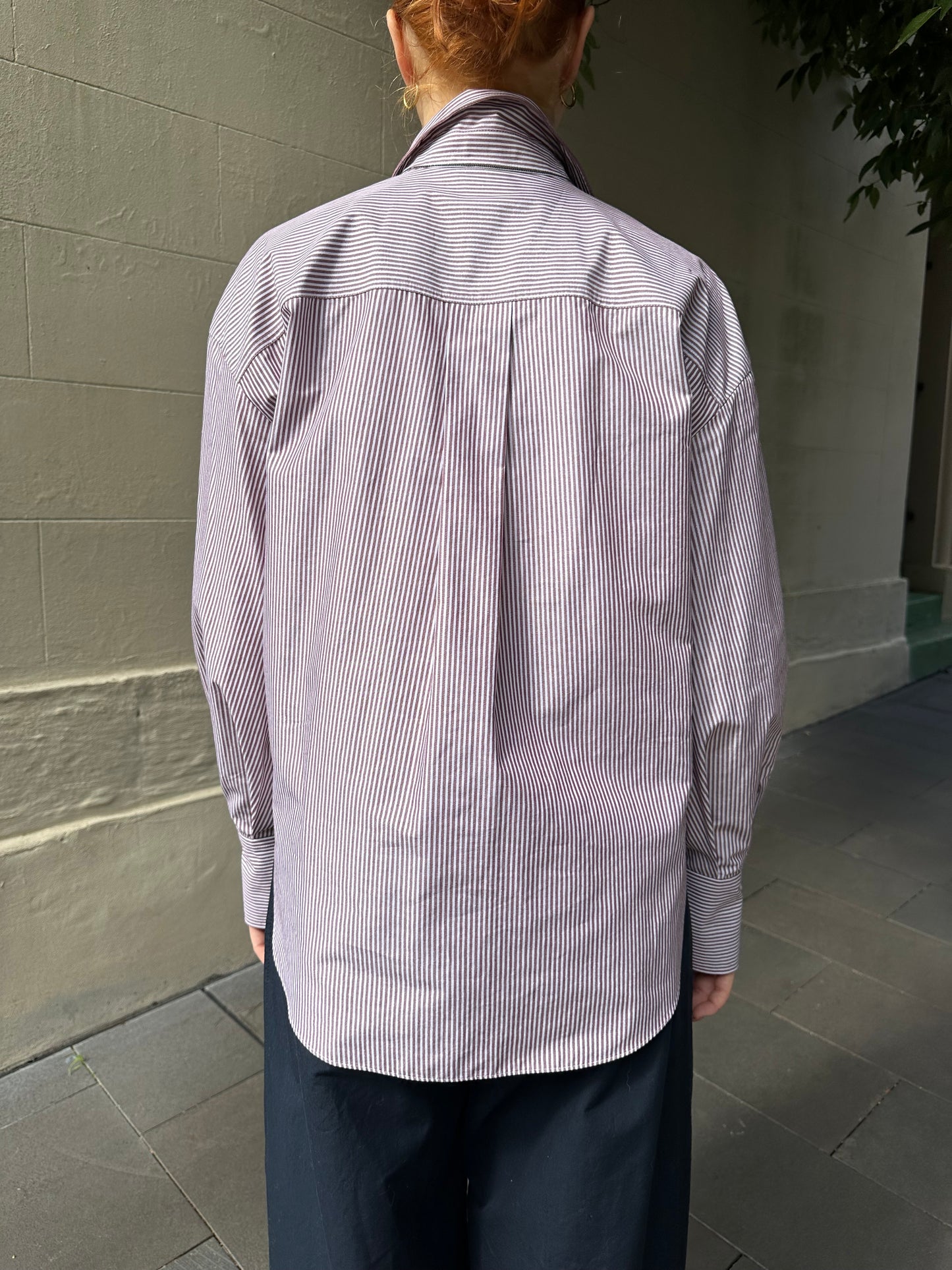 Brunello Cucinelli Burgundy Stripe Sparkle Shirt Size M