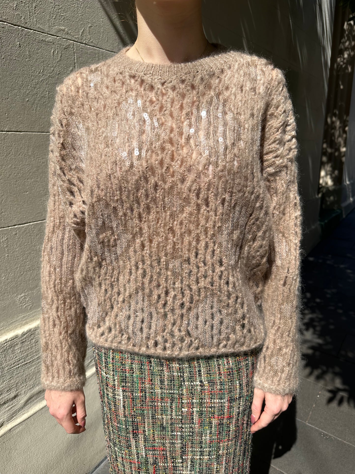 Brunello Cucinelli Beige Sequinned Knit Size M