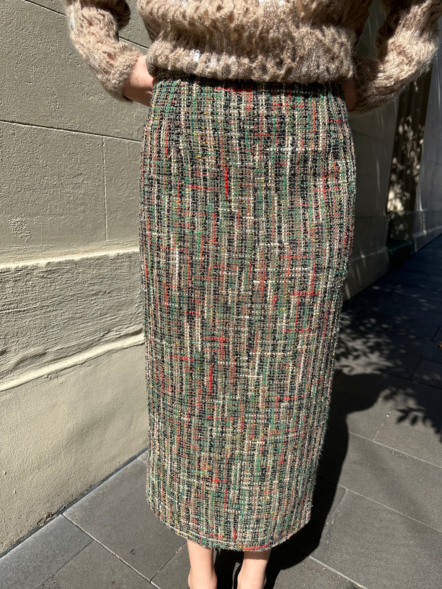 Chanel Green Tweed Tulle Skirt Size 36