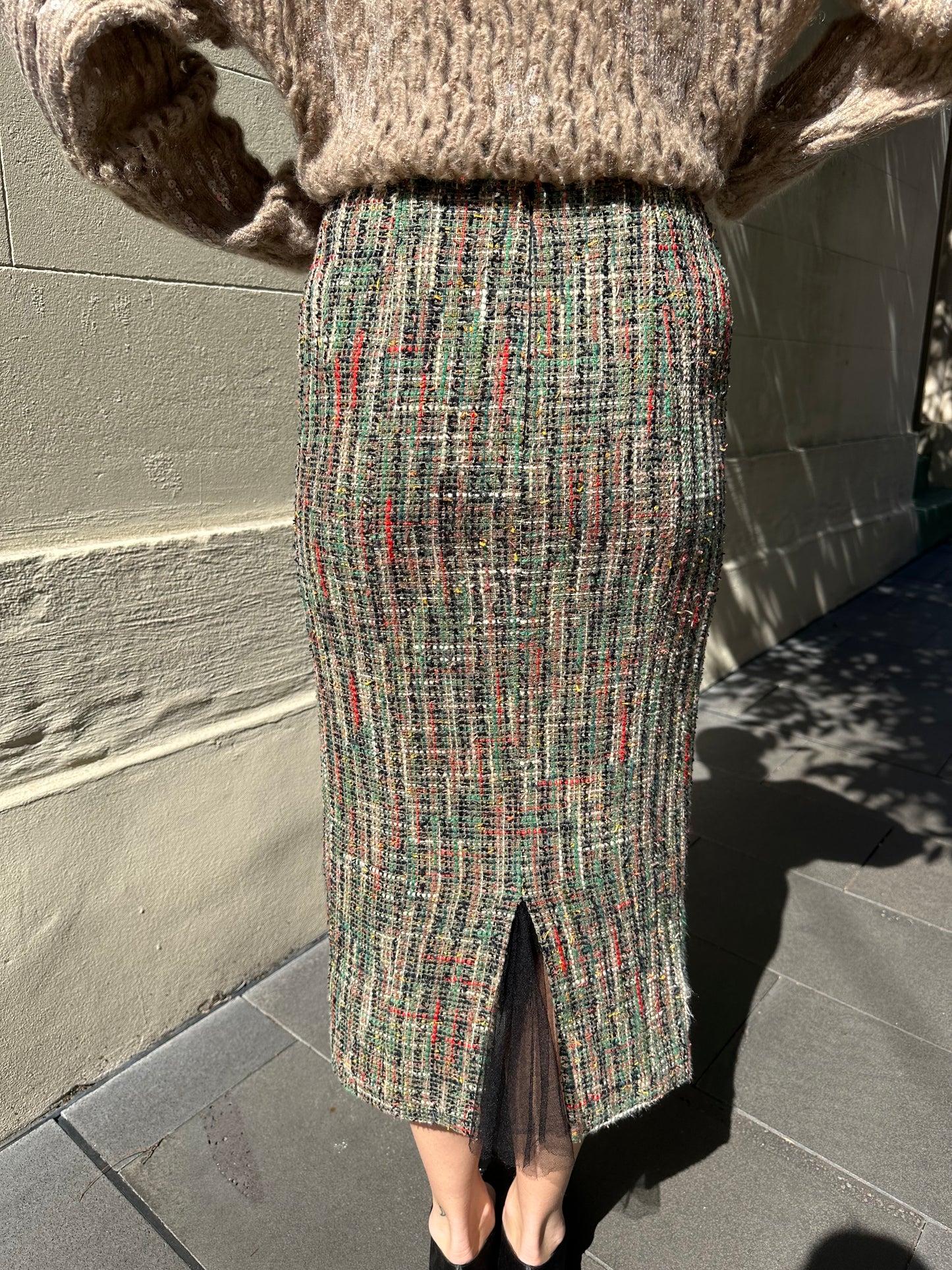 Chanel Green Tweed Tulle Skirt Size 36