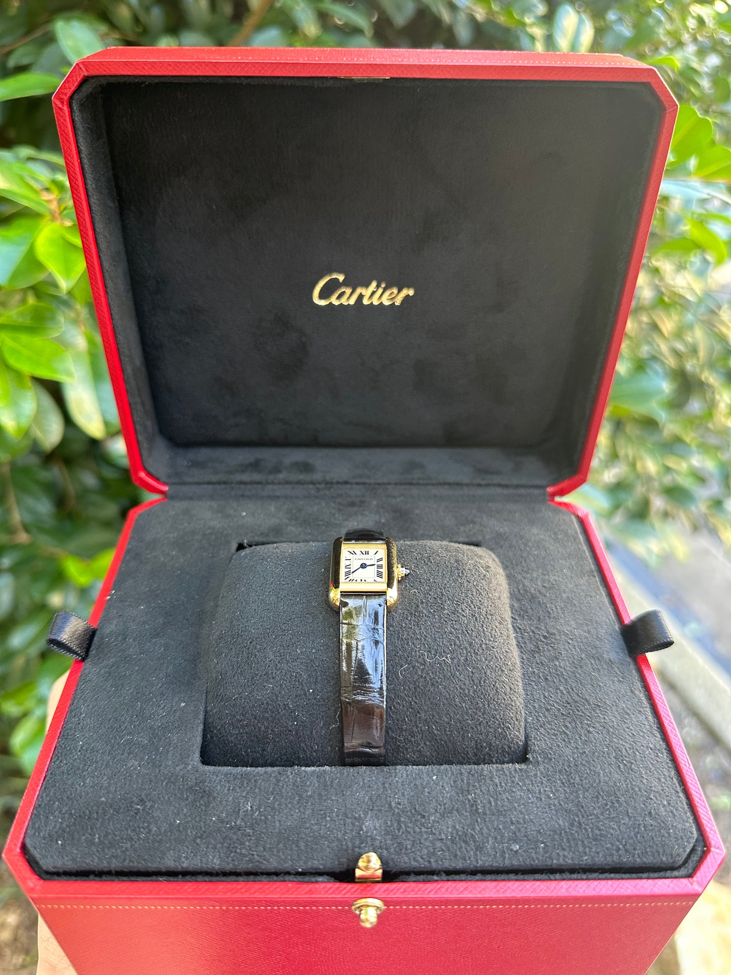 Cartier Tank Louis Mini gold / Black croc band Watch