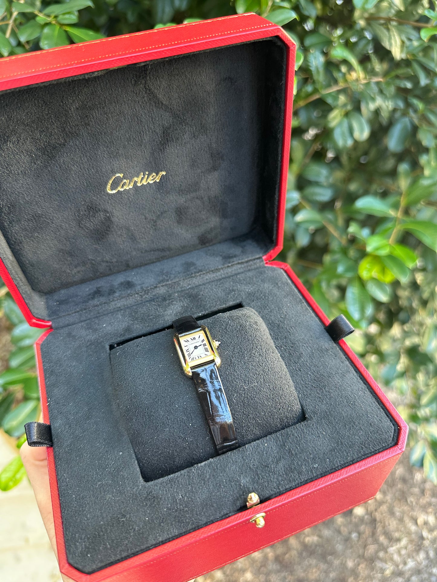 Cartier Tank Louis Mini gold / Black croc band Watch