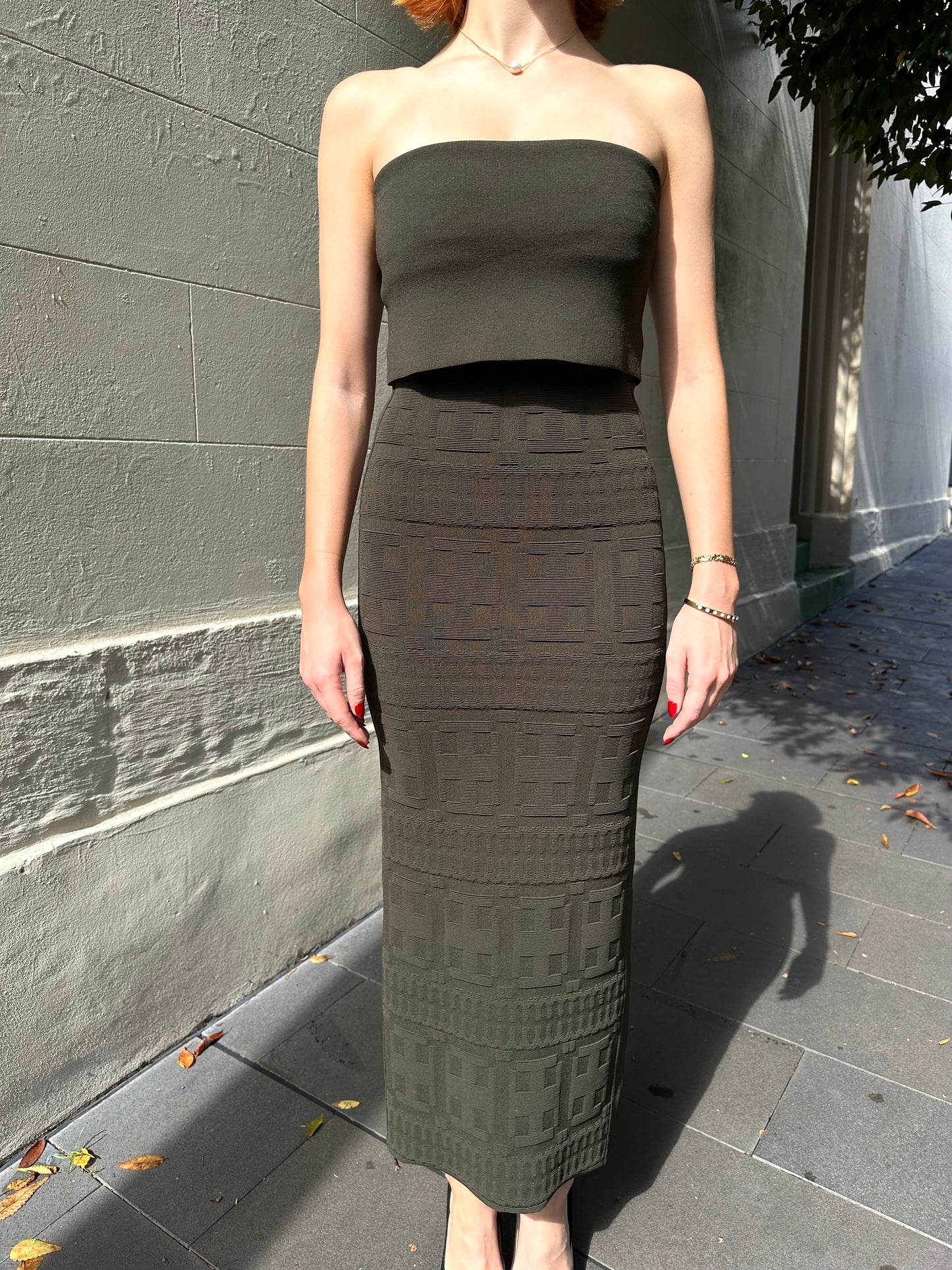 Scanlan Theodore Olive Crepe Dress Size 8