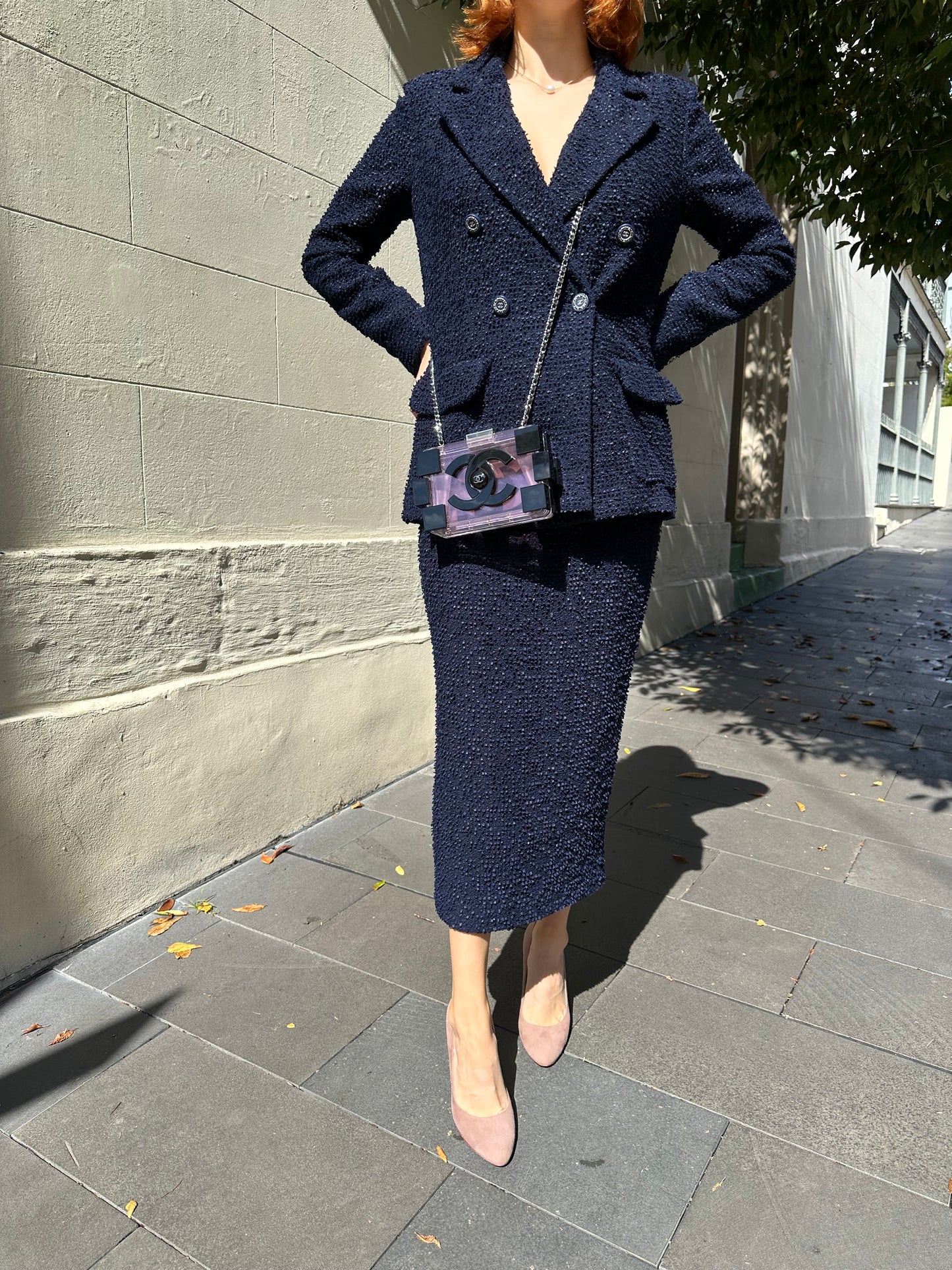 Chanel Navy Boucle Jacket Size 40