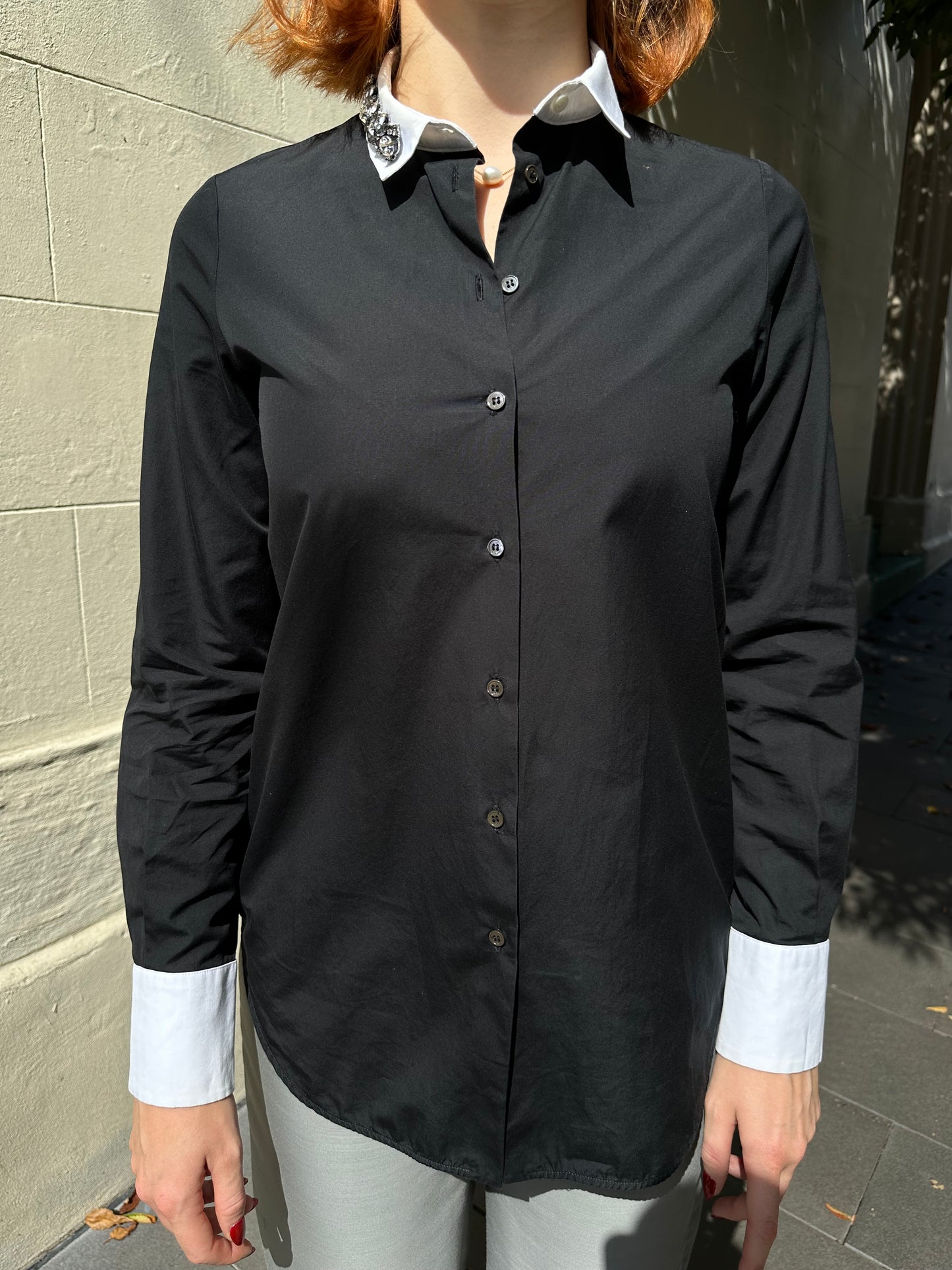 No 21 Black Beaded Collar Shirt Size 40